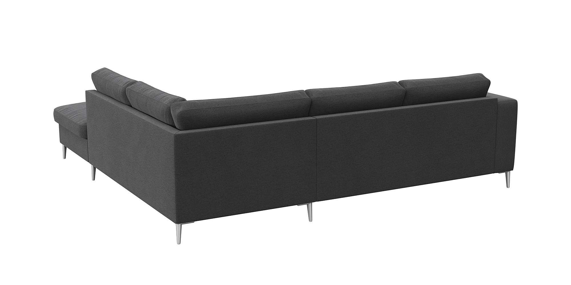 FLEXLUX Hoekbank Fiore, L-vorm brede armleuningen, aluminiumkleurige poten, bxd 241x225 cm, koudschuim in de zitting