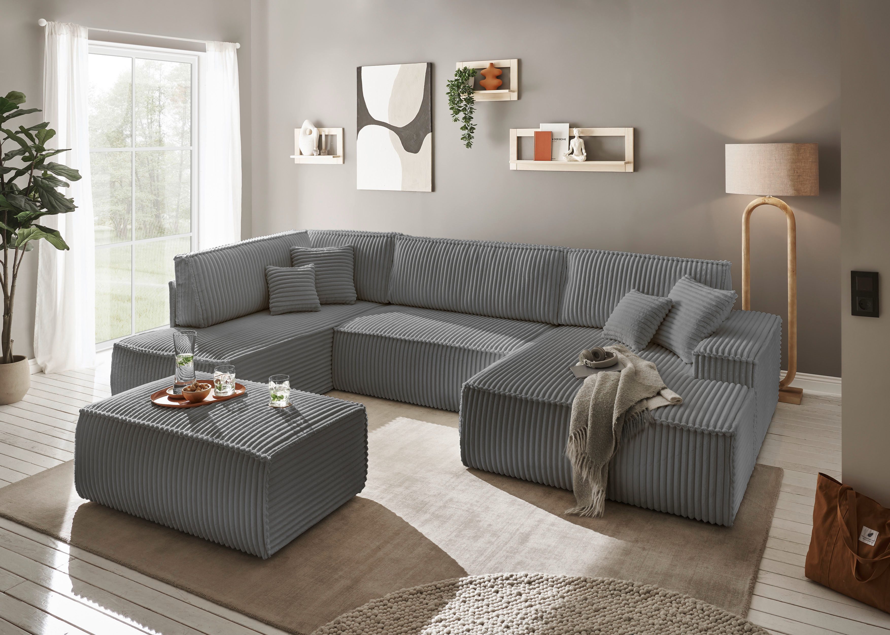 andas Zithoek FINNLEY U-model XXL 329 cm, bedbank, slaapfunctie m. bedkist