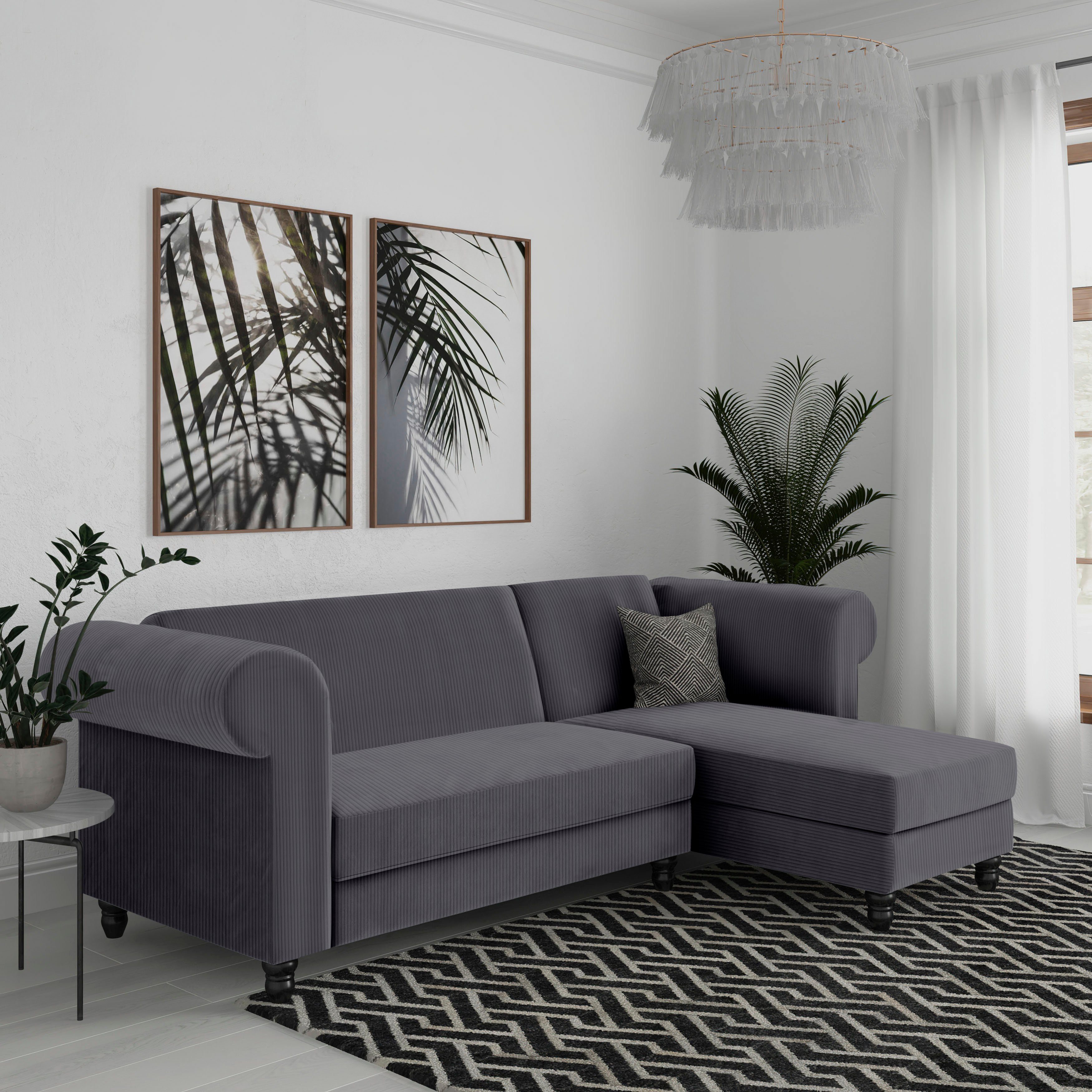Dorel Home Hoekbank Felix II, L-model, bedbank 241cm (ligoppervlak 108x195 cm),