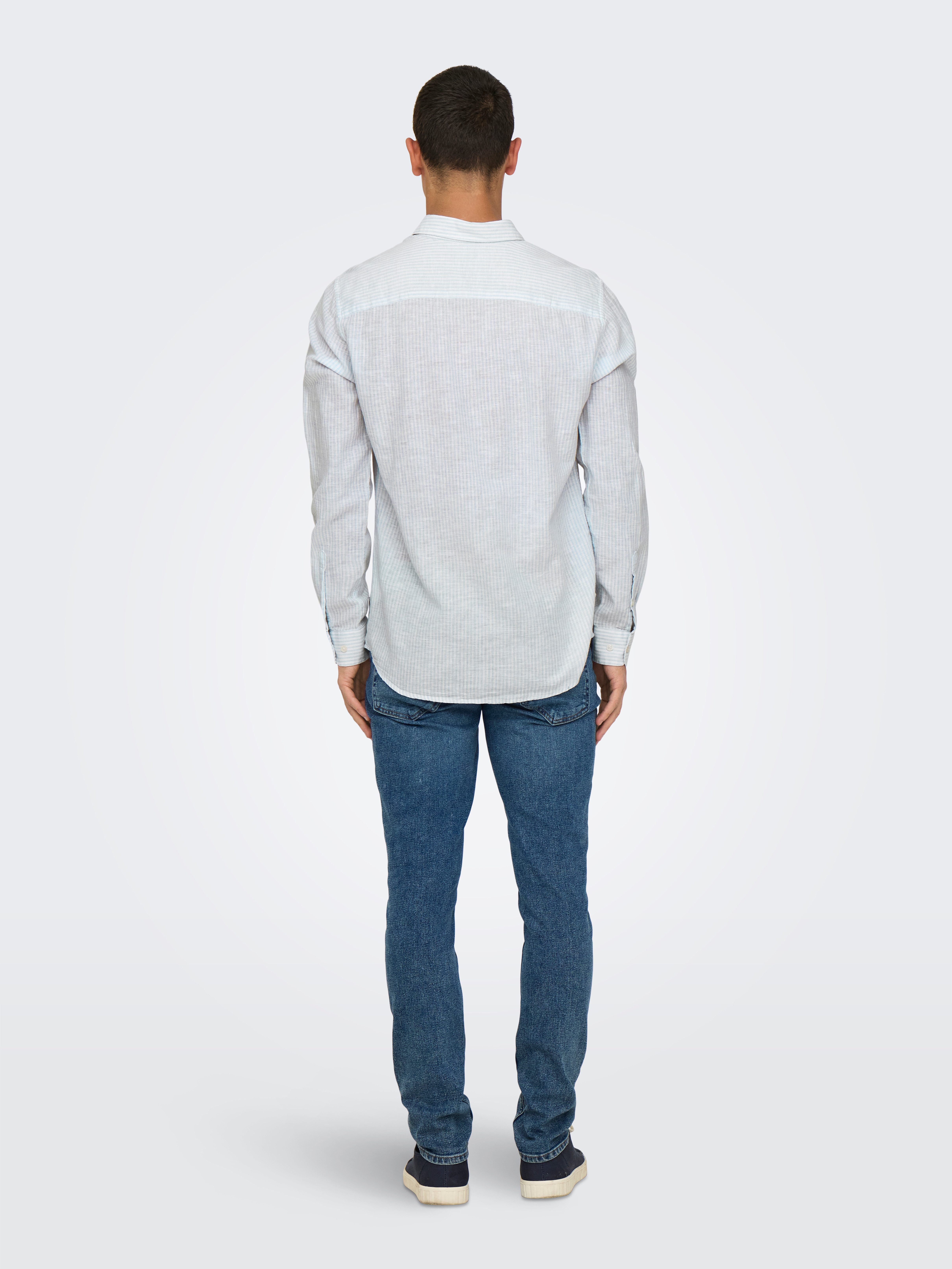 ONLY & SONS Overhemd met korte mouwen ONSCAIDEN LS STRIPE LINEN SHIRT 660 NOOS