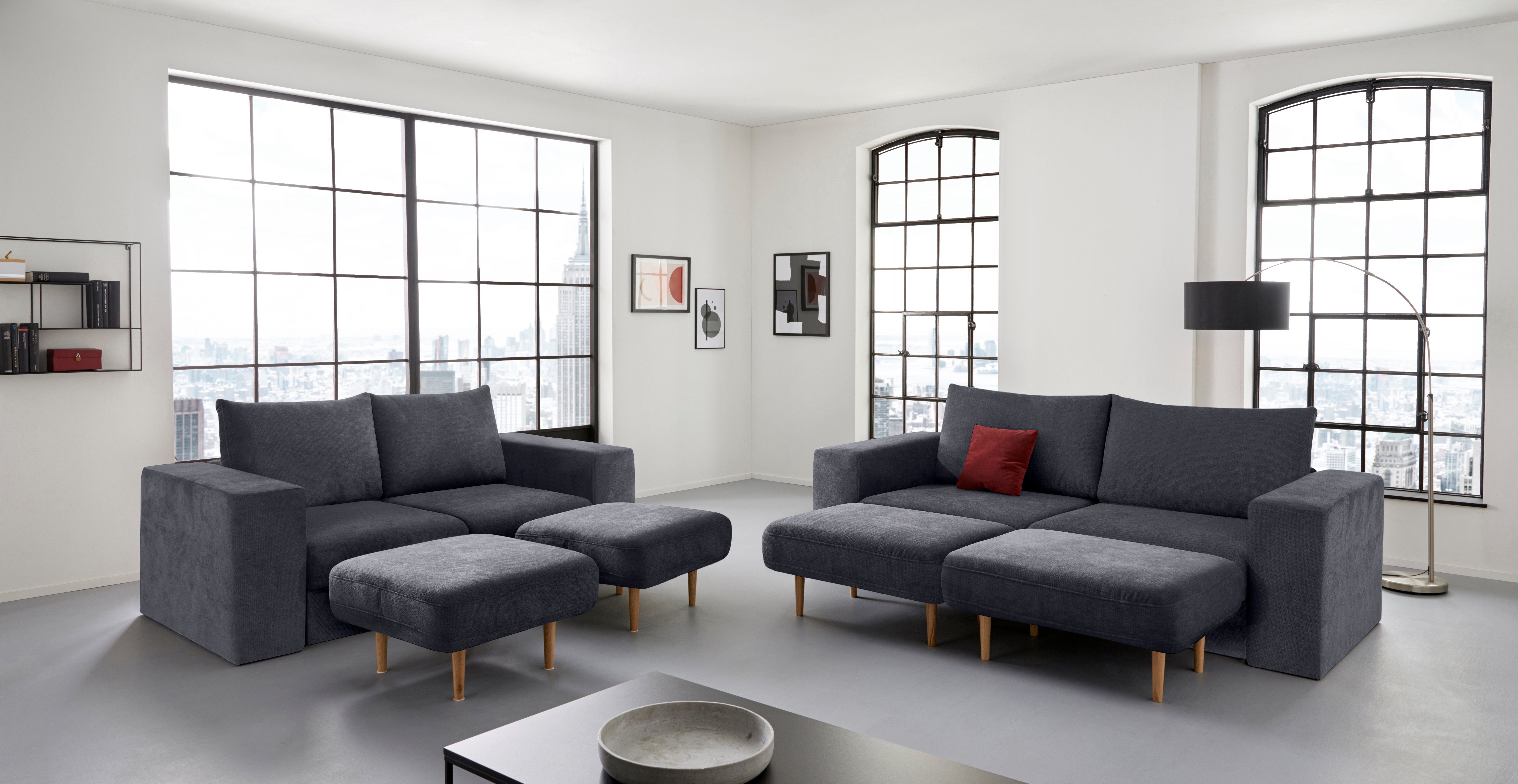 LOOKS BY WOLFGANG JOOP 3,5-zitsbank Looksv Aan te passen bank: de bank wordt bank met 2 hockers