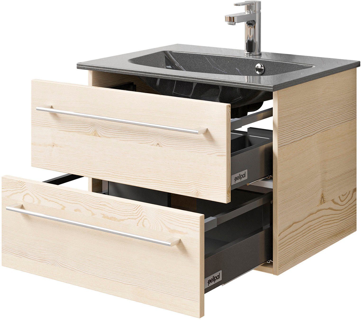 Saphir Wastafelonderkast Serie 6025 mineraalmarmeren wastafel met onderkast, 67 cm breed (2-delig)