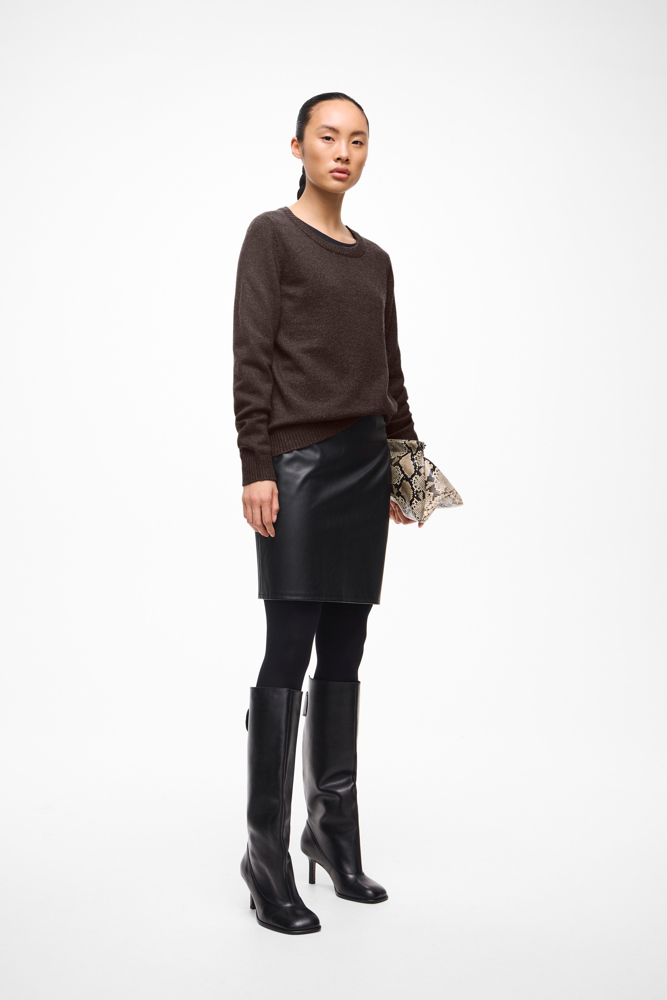 Vila Imitatieleren rok VIDAGMAR HW COATED SKIRT - NOOS