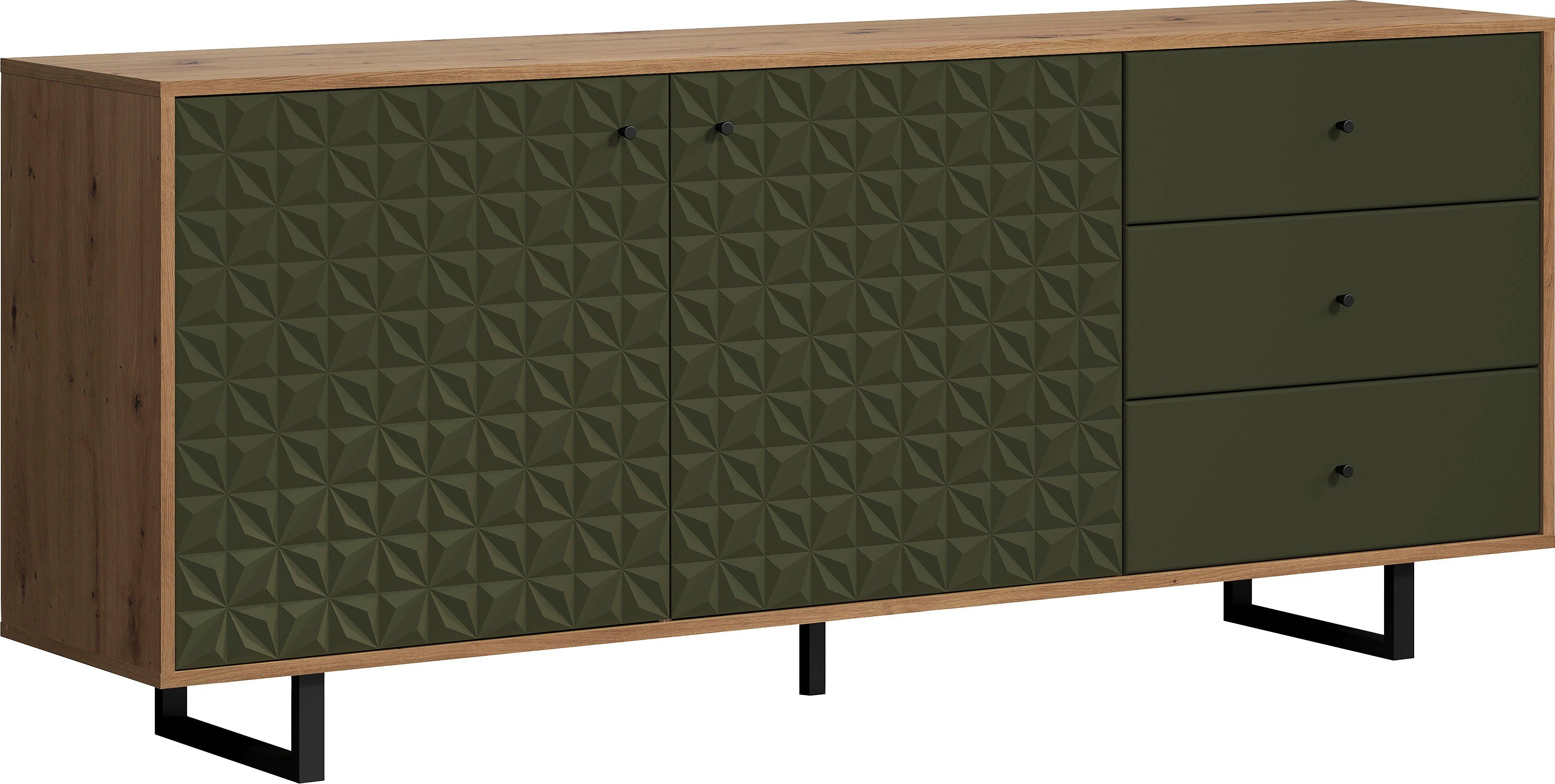 Places of Style Dressoir Ferretti Woonkamer commode met bijzondere frezing en poten/grepen van metaal