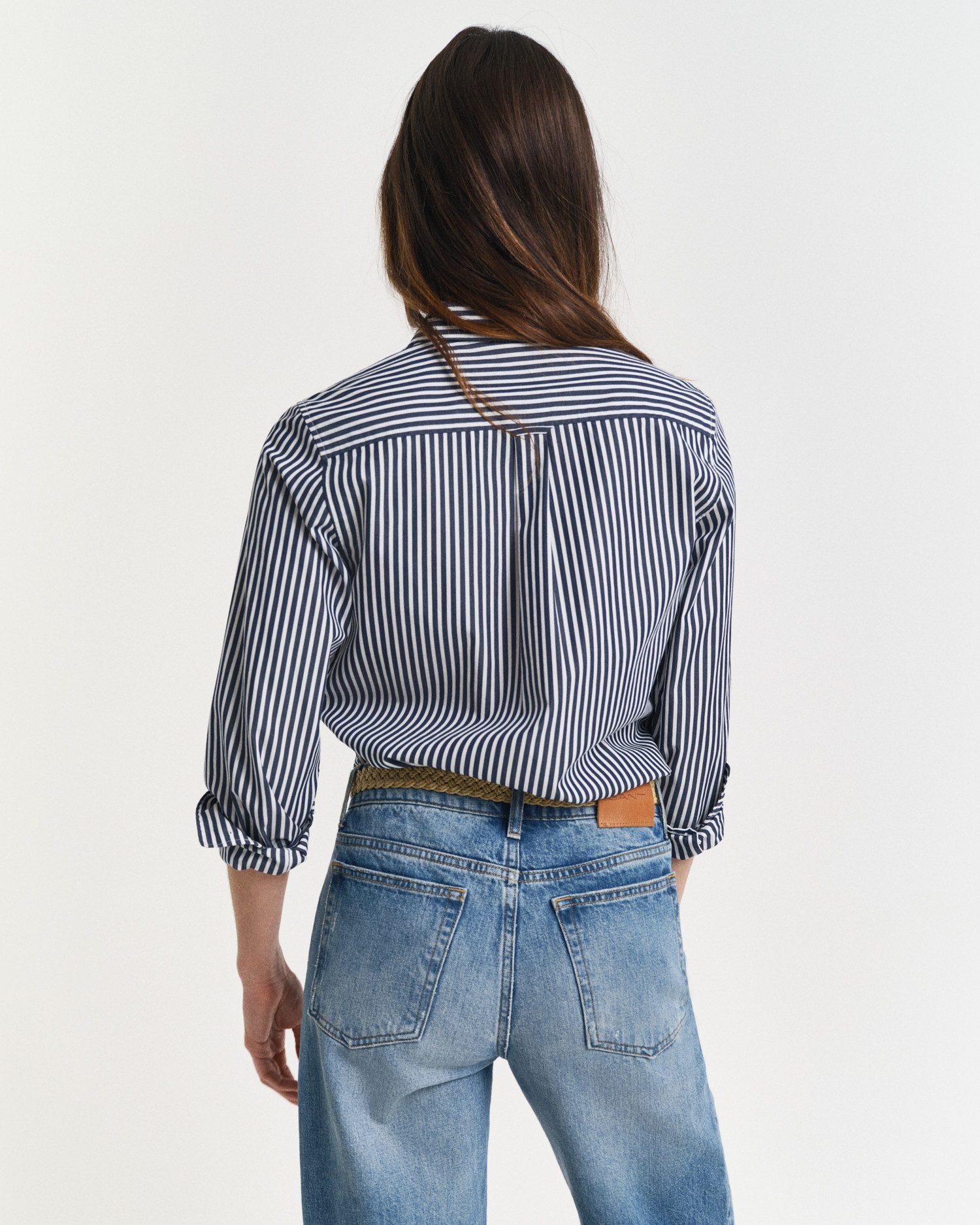 Gant Overhemdblouse REG POPLIN STRIPED SHIRT met een klein geborduurd logo op de borst