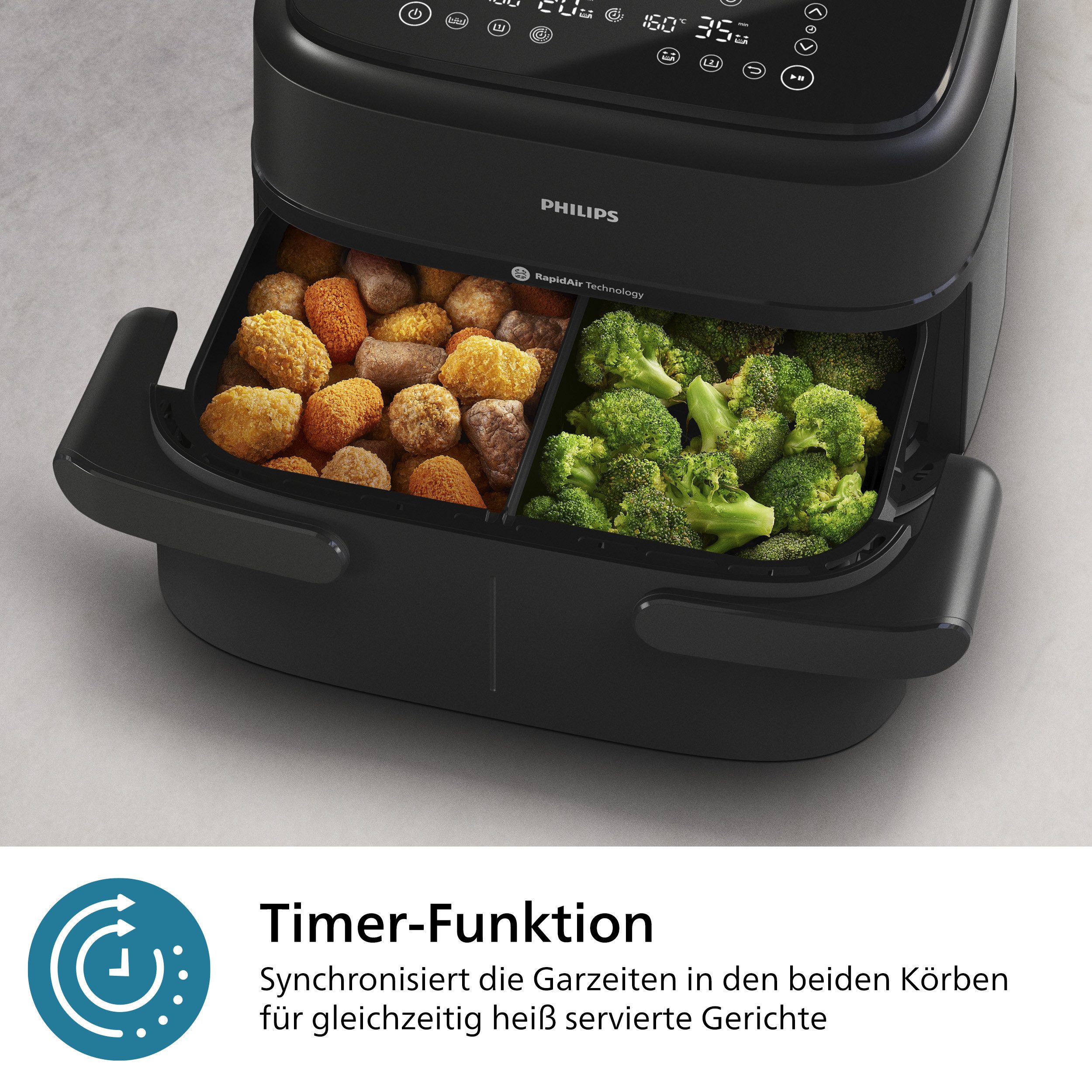 Philips Airfryer 1000 Flexible Basket NA150/00, zwei Körbe mit 7.1L