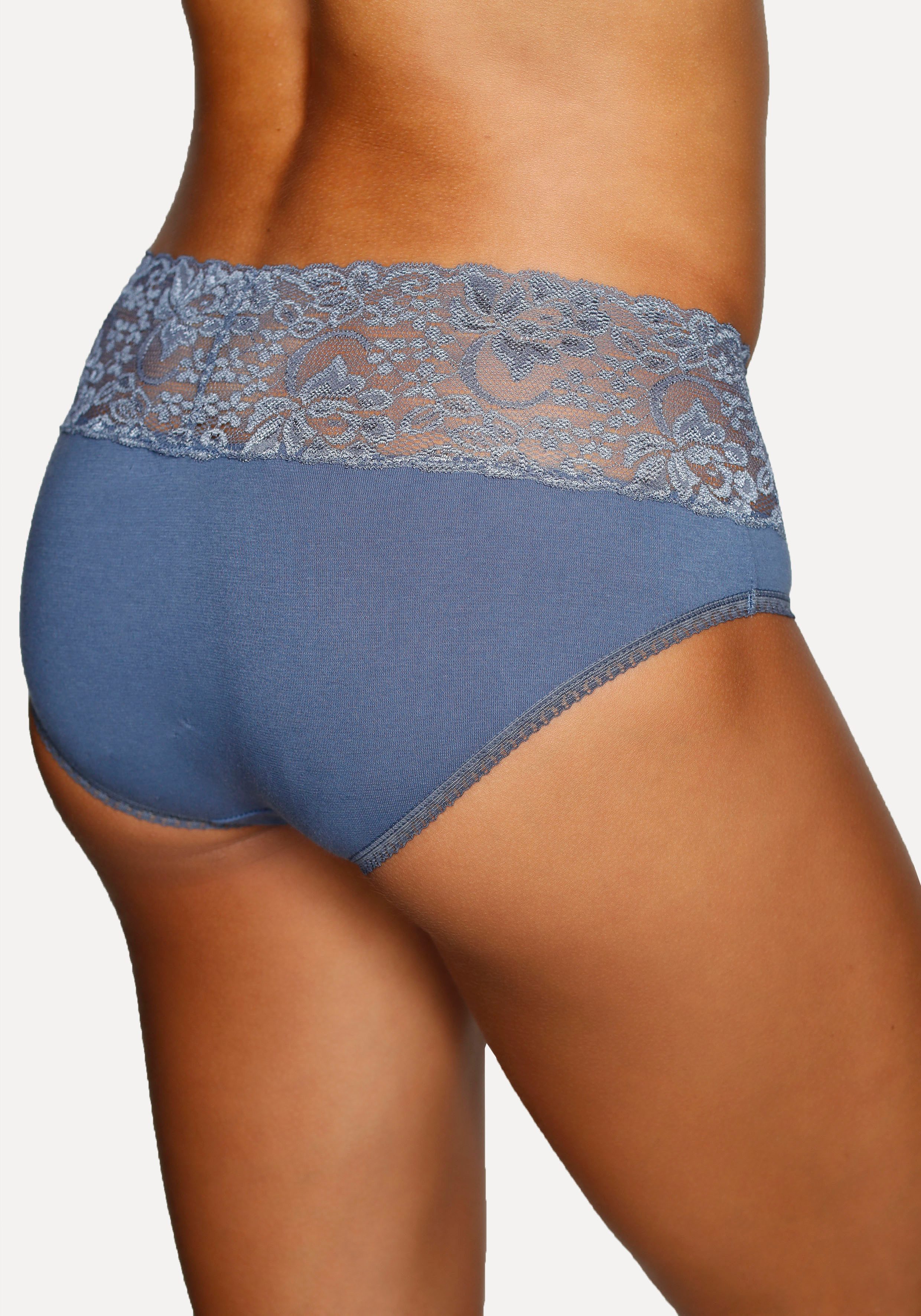 Vivance Slip van elastische katoen met florale kant (3 stuks)