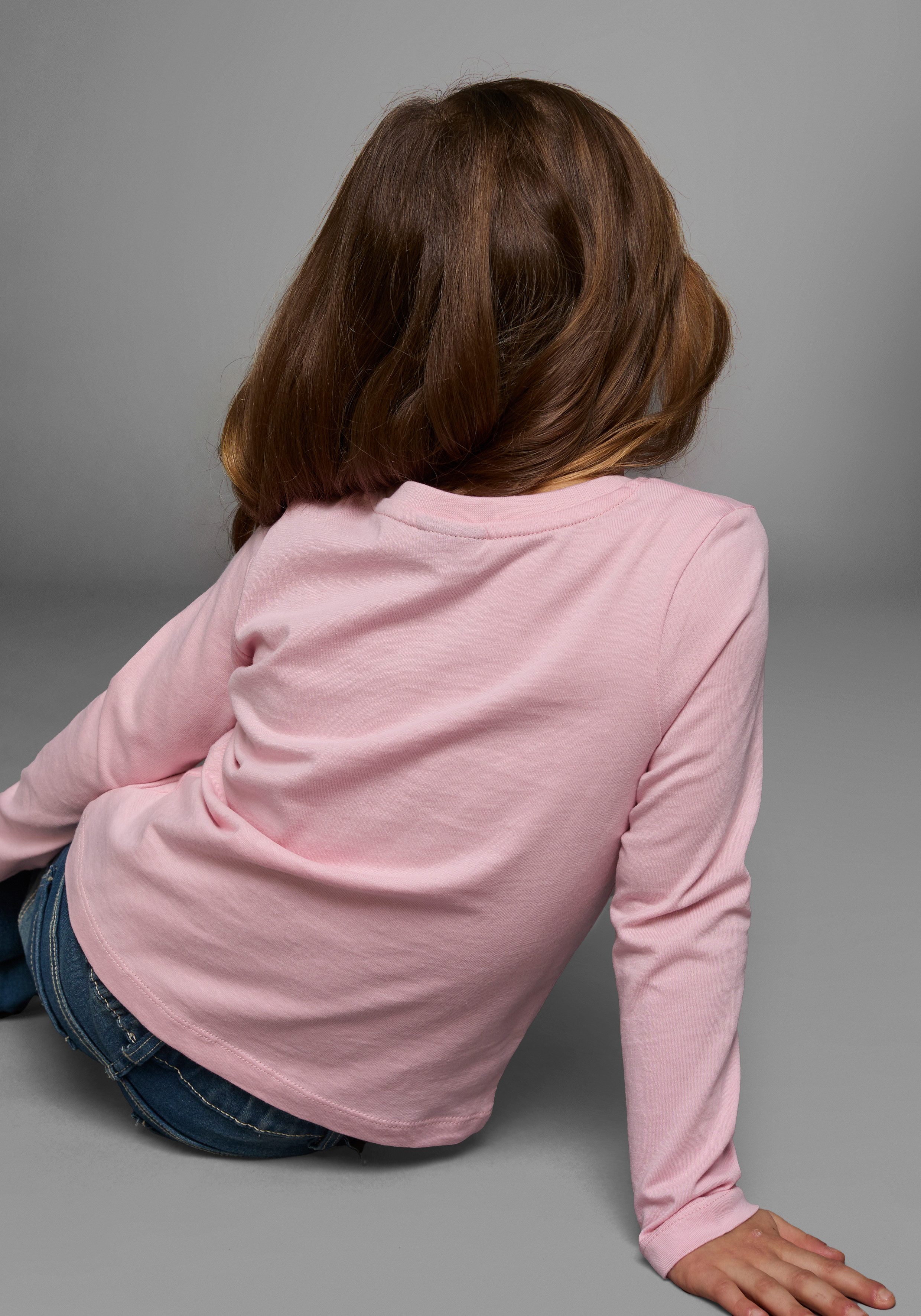 KIDSWORLD Shirt met lange mouwen Regenboog pailletten-applicatie Lange mouwen, basic pasvorm, met glanzende pailletten-applicaties