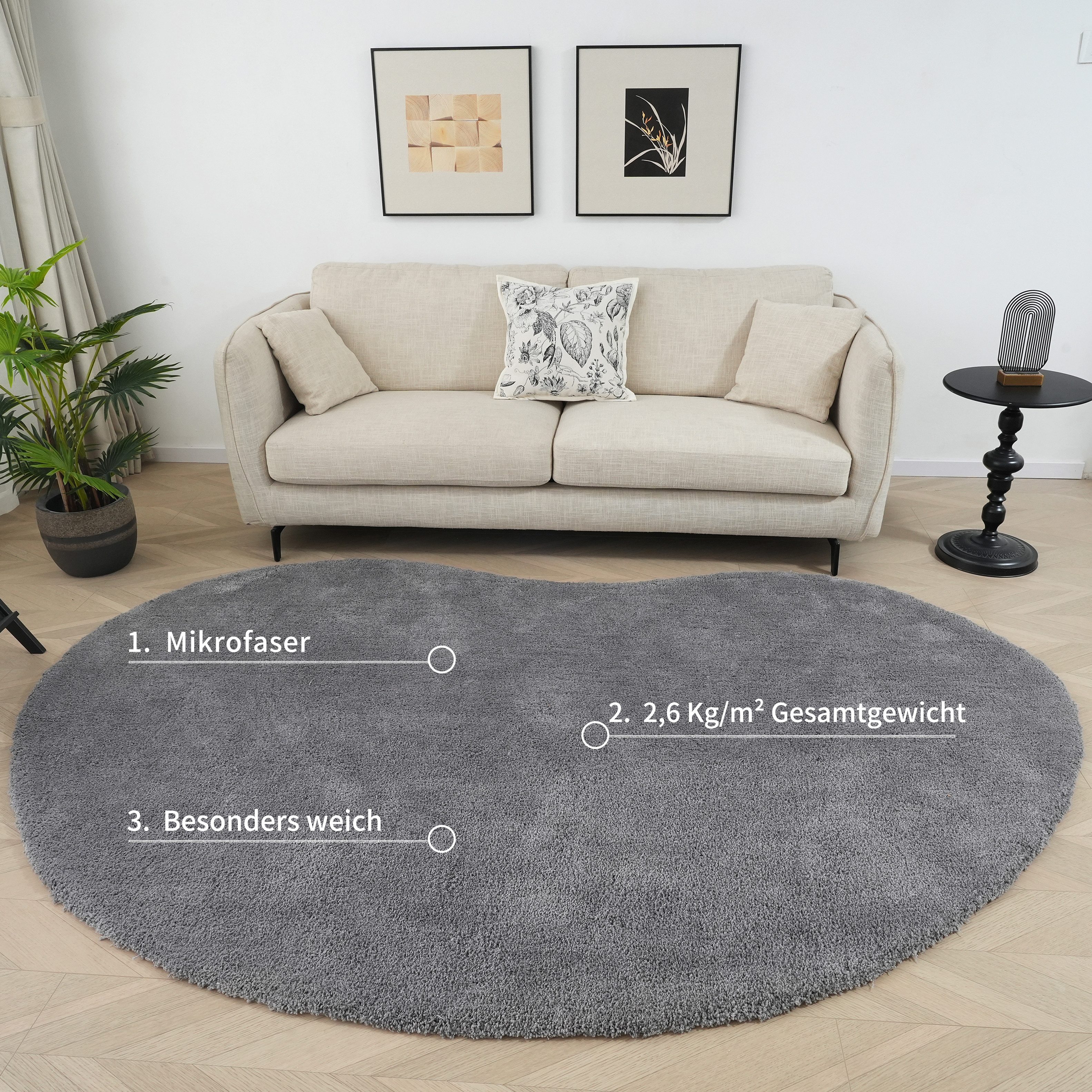 LeGer Home by Lena Gercke Hoogpolig vloerkleed Halrum, effen, bijzondere vorm, modern organische vorm, boonvorm, knuffelig, woonkamer, slaapkamer