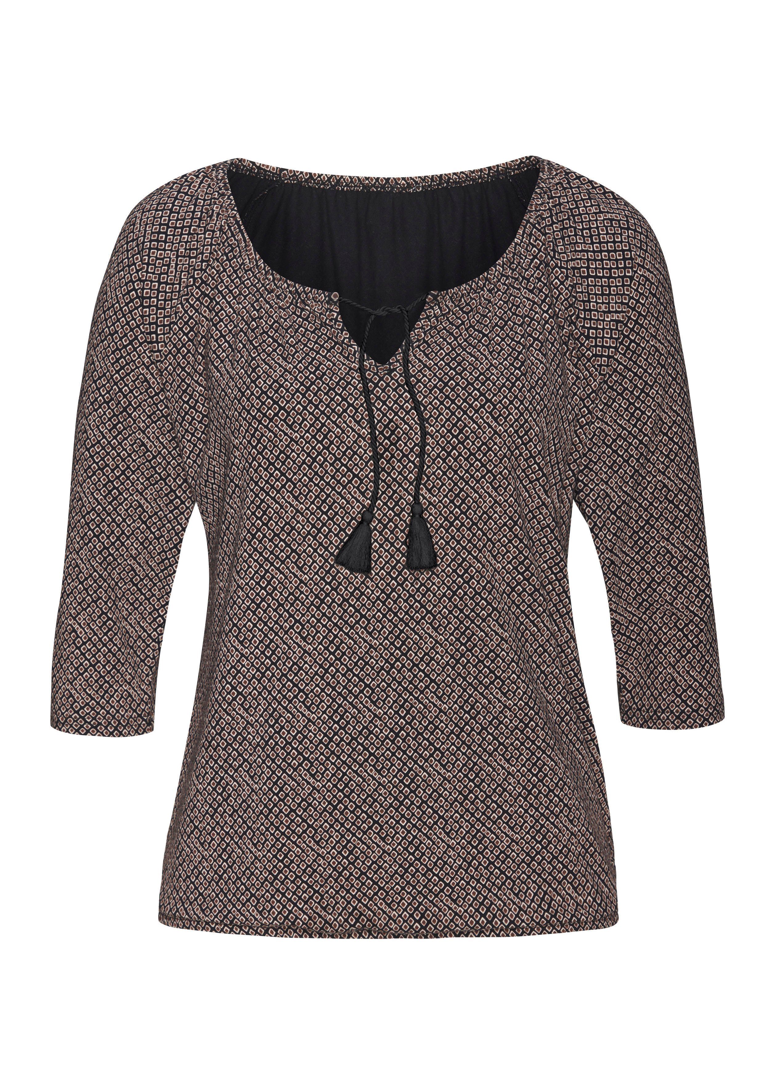 Lascana Shirt met 3 4 mouwen Met modieuze kwastjes van zachte viscose-stretch (Set van 2)