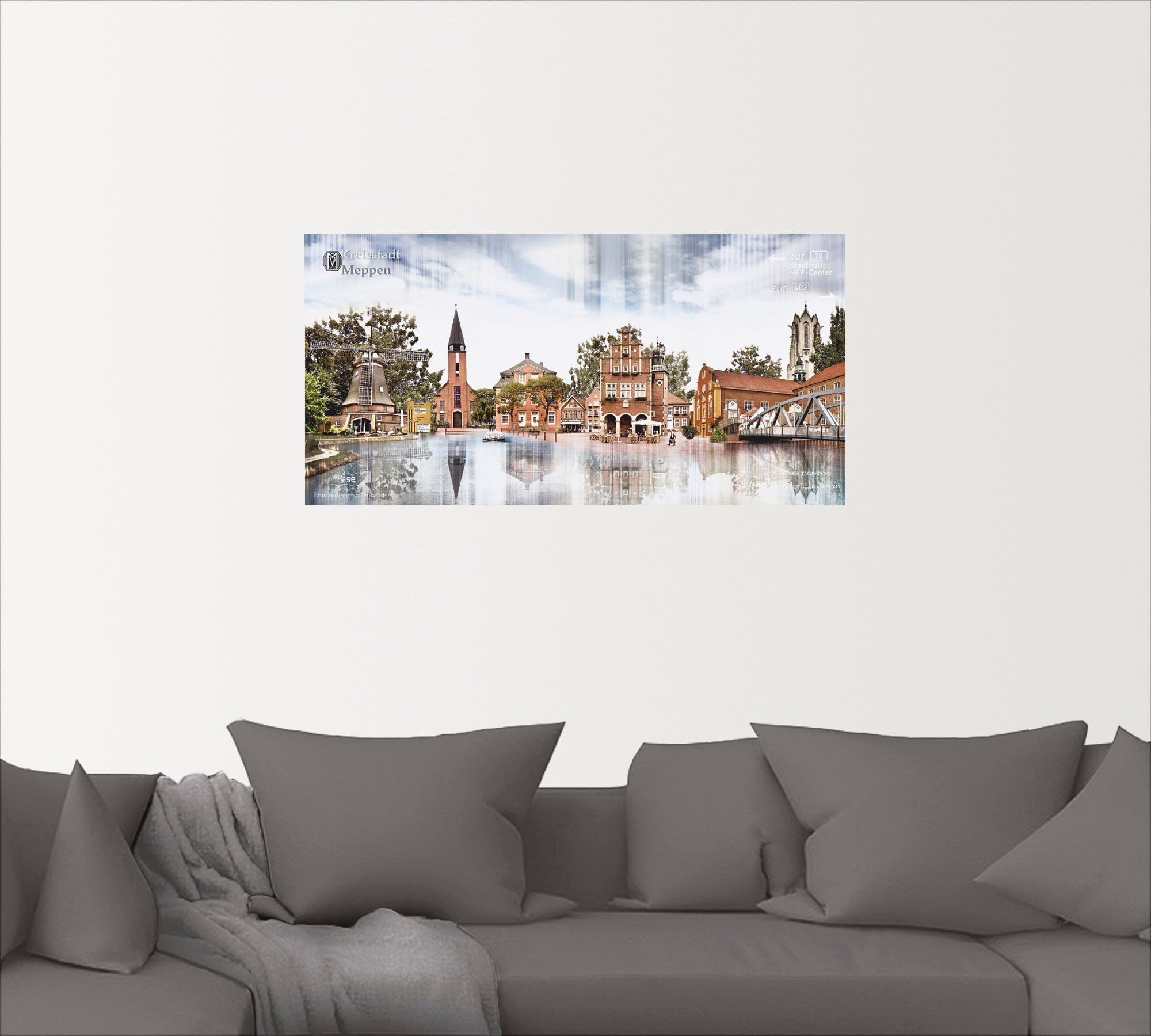 Artland Artprint Meppen skyline abstracte collage als artprint op linnen, muursticker in verschillende maten