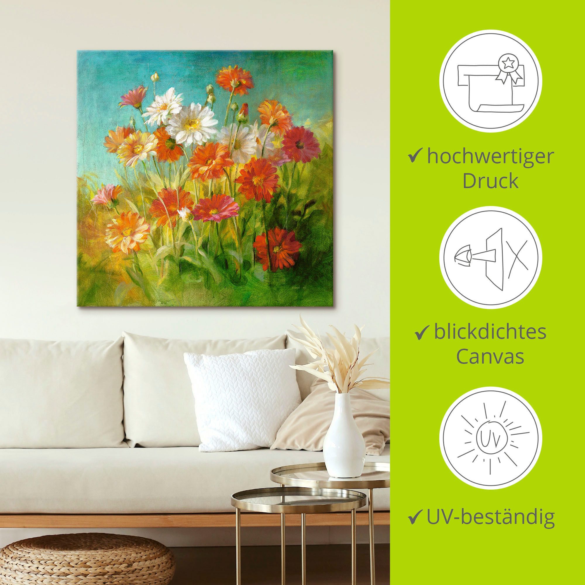 Artland Artprint op linnen Geschilderd madeliefje gespannen op een spieraam