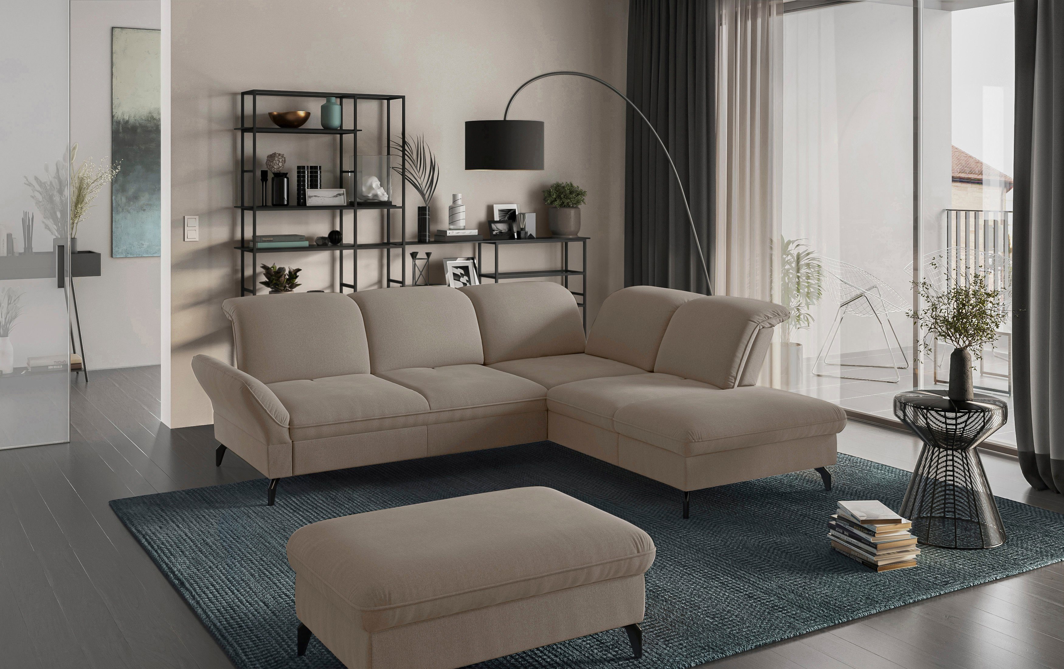 sit&more Hoekbank Leandro L-vorm Naar keuze met bed, hoofdbord en armleuningfunctie, en bergruimte