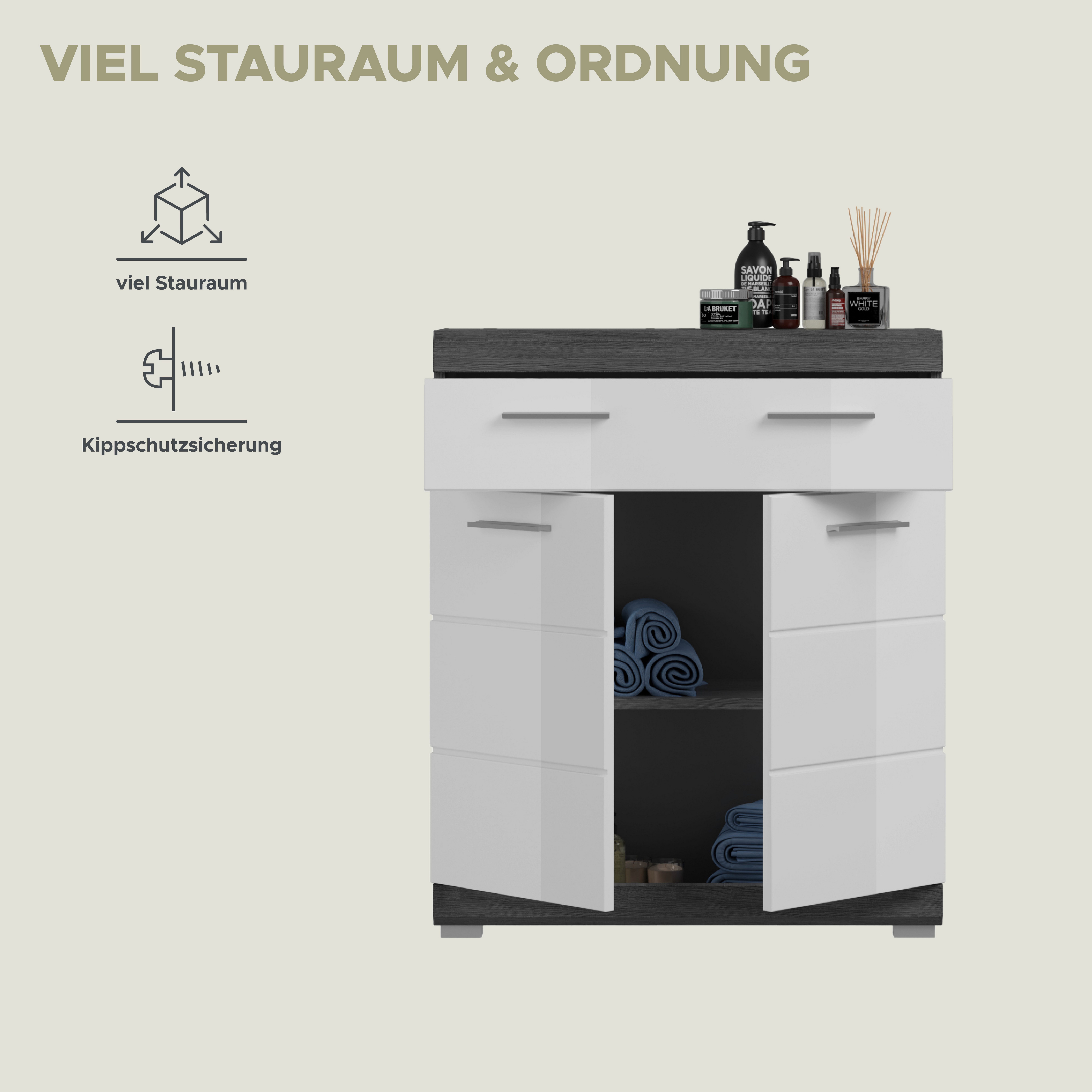INOSIGN Onderkast Siena, breedte 74 cm, 2 deuren, 1 lade, 2 vakken, MDF-front in verschillende kleuren verkrijgbaar, badkamermeubels, badkamerkast, commode, badkamer