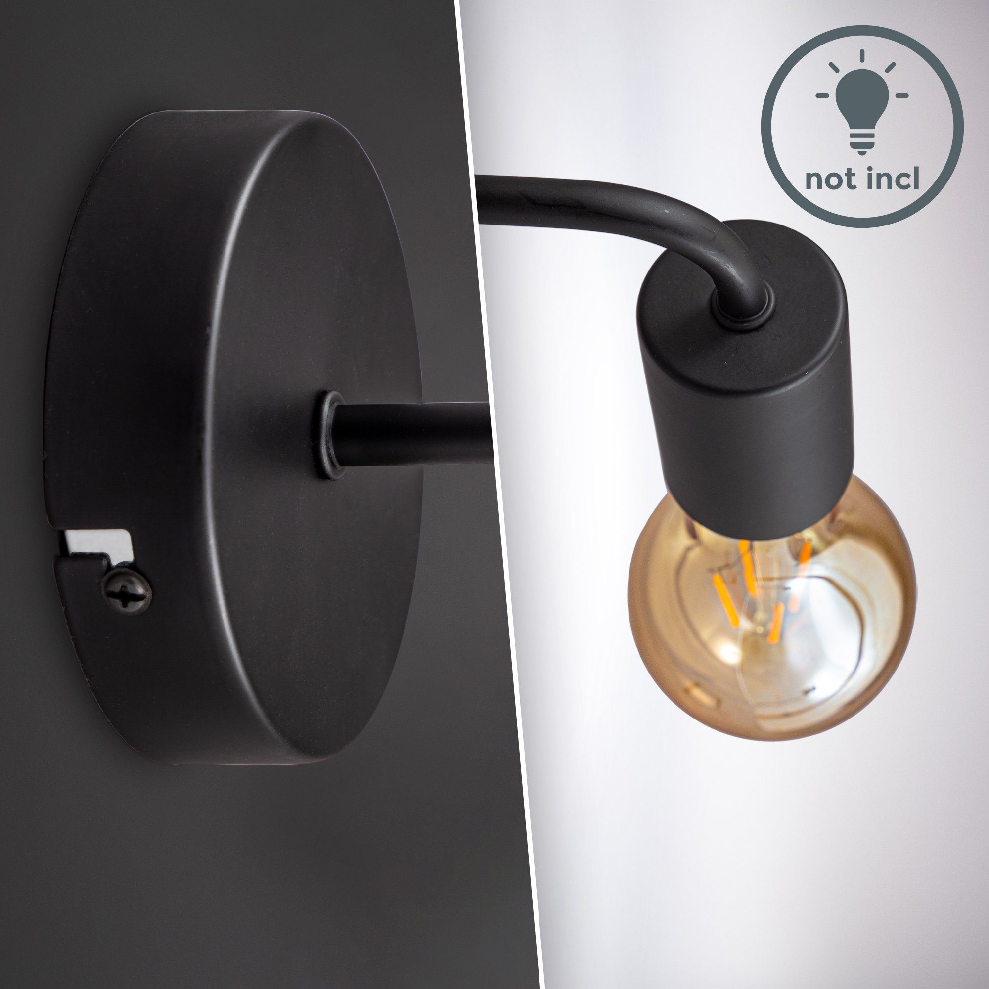 B.K.Licht Wandlamp Wandlamp, 1-vlamig, vintage, industrieel ontwerp, retro, staal, rond
