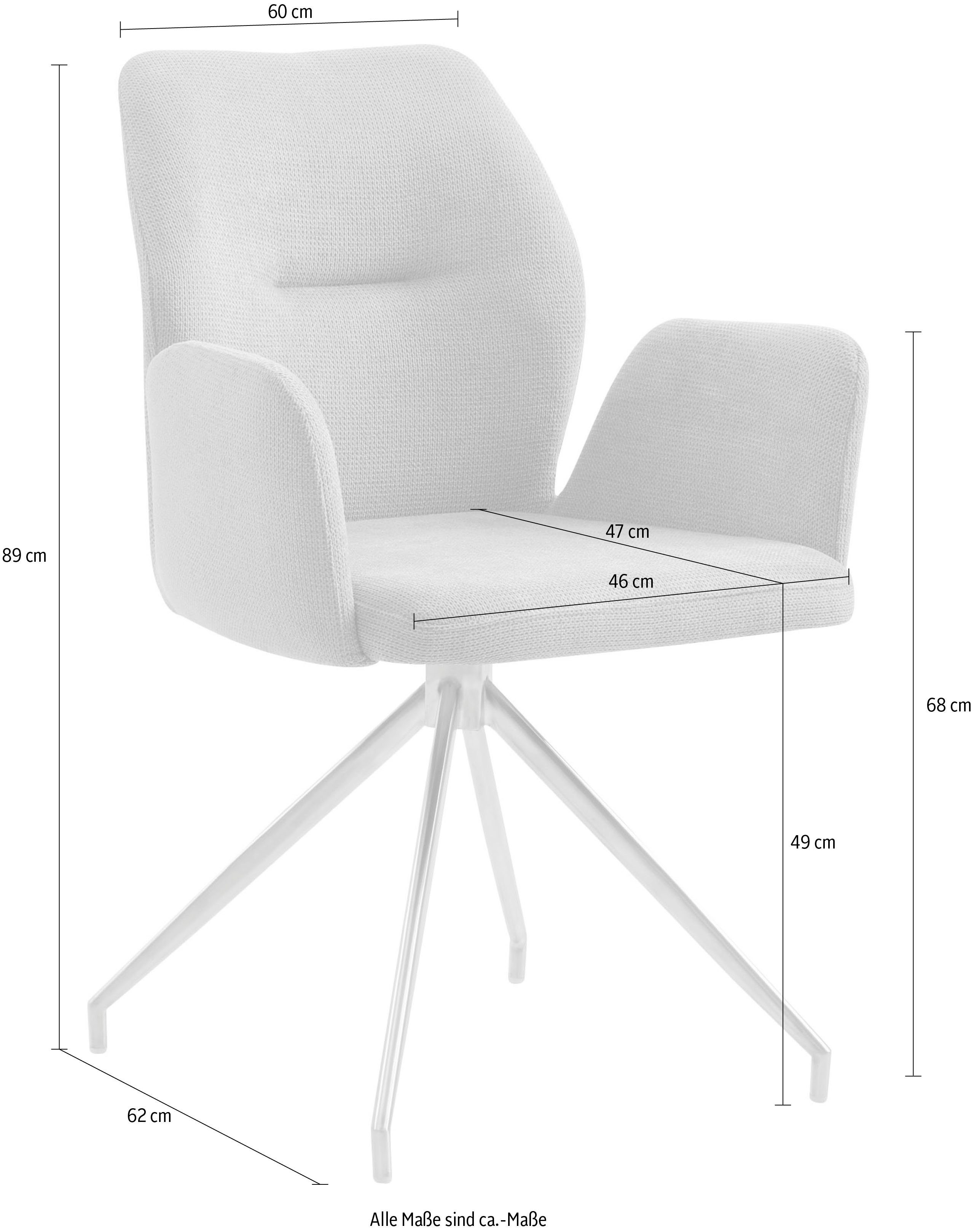 SalesFever Eetkamerstoel Taormina armstoel, frame roestvrij staal zilver Eetkamerstoel, 180° draaifunctie, frame van roestvrij staal (1 stuk)