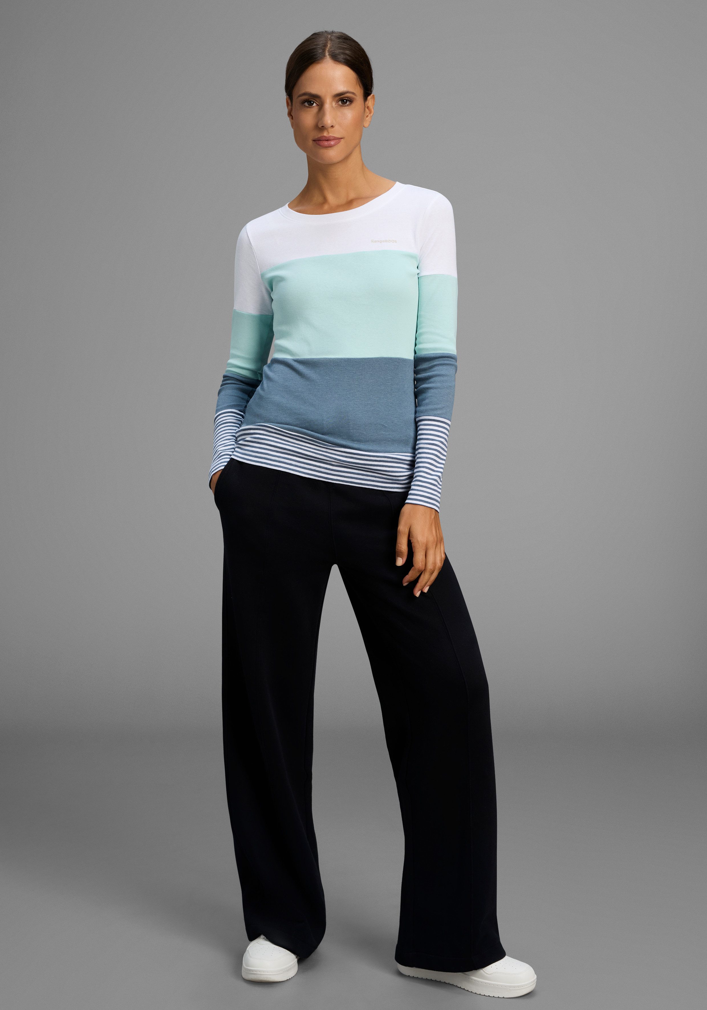 KangaROOS Longsleeve met lange mouwen, figuurvolgende pasvorm, colourblocking-look