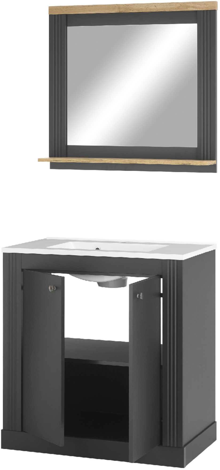 Home affaire Badkamerserie WESTMINSTER, badkamer in landhuisstijl, 2-delig badkamer Waschtafel, spiegel met plank, in 2 kleuren beschikbaar, breedte 80 cm (2-delig)