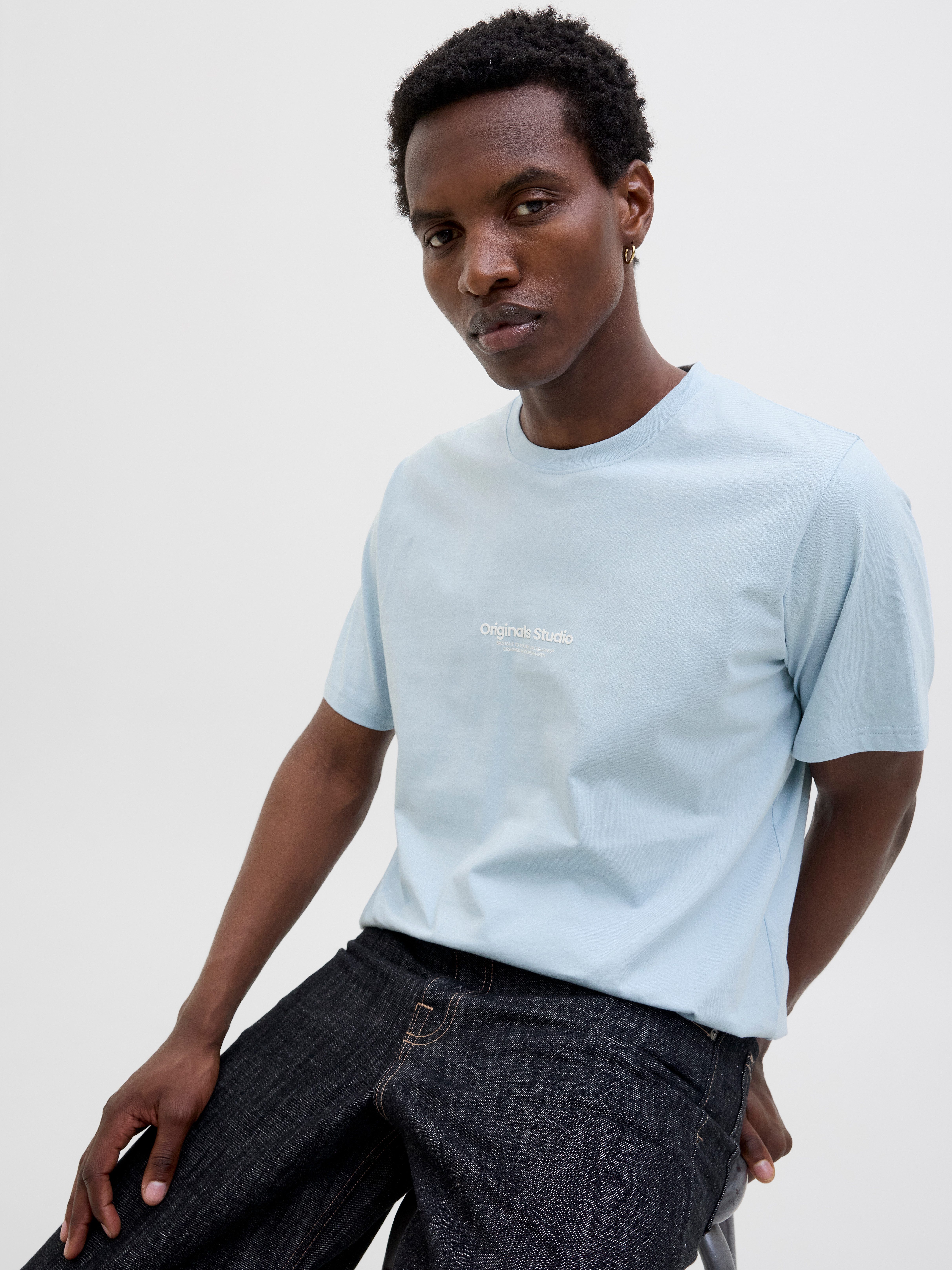Jack & Jones Shirt met ronde hals JORVESTERBRO TEE SS CREW NECK NOOS heren ronde hals maat M blauw