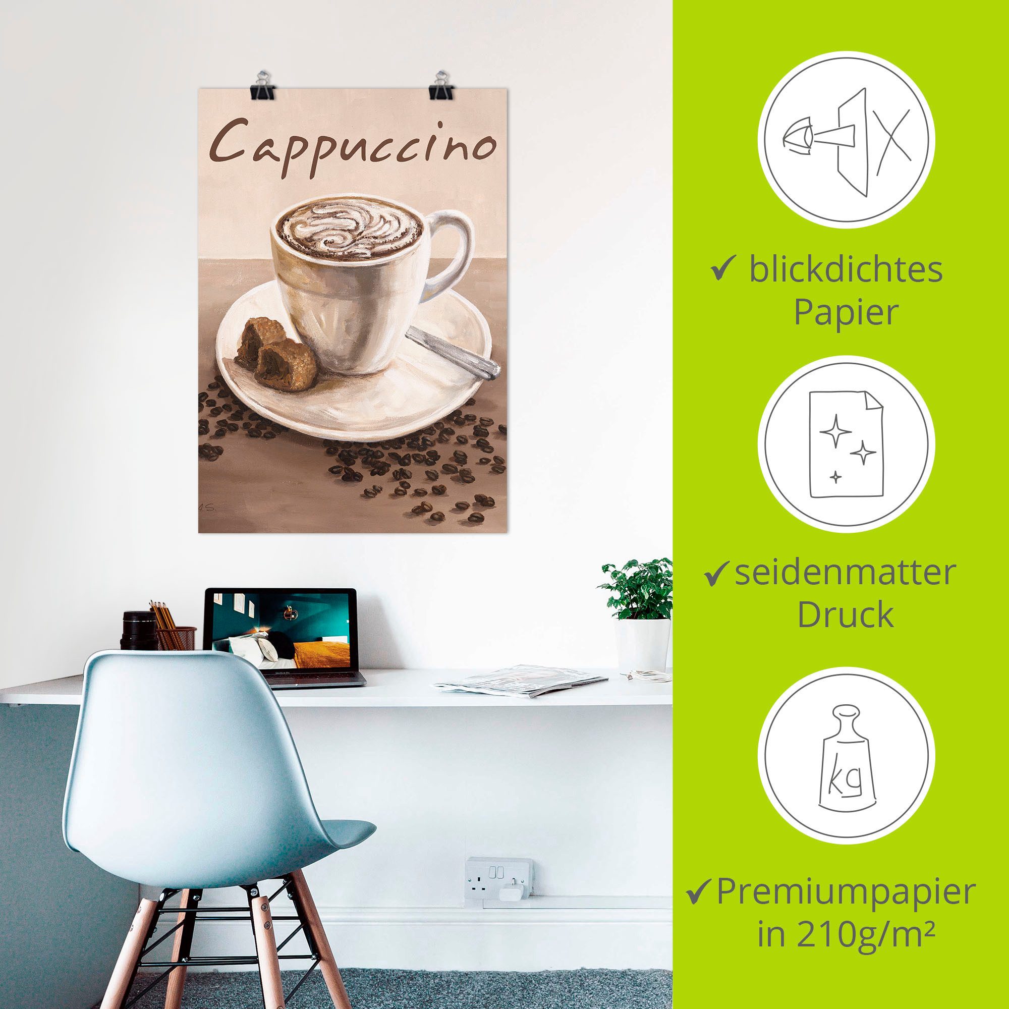 Artland Artprint Cappuccino - koffie als artprint op linnen, poster, muursticker in verschillende maten