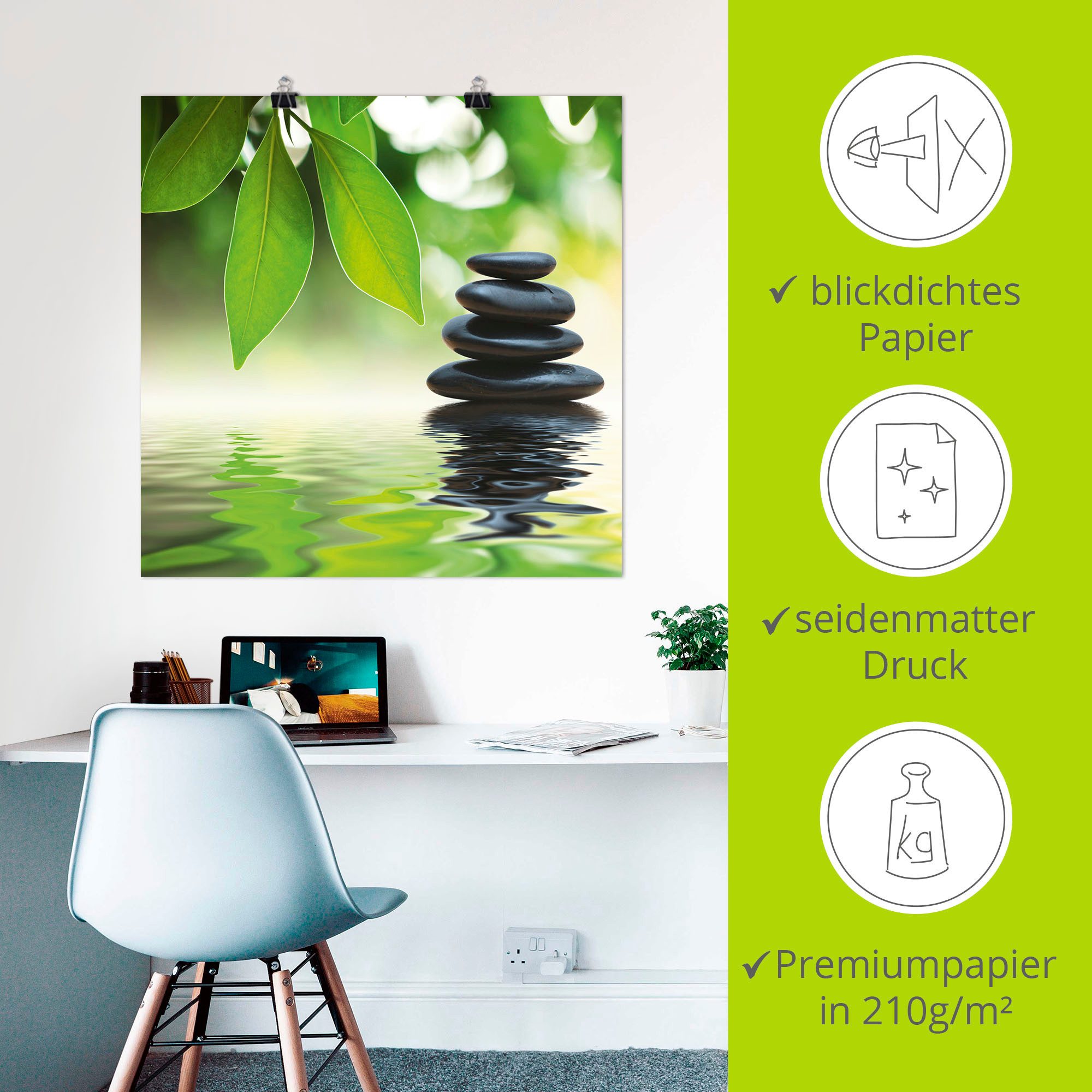 Artland Artprint Zen steenpiramide op wateroppervlak als artprint op linnen, poster, muursticker in verschillende maten