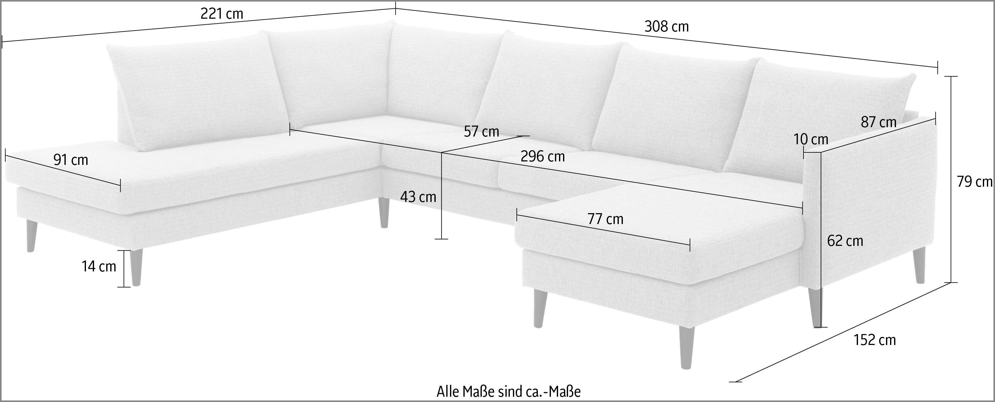 ATLANTIC home collection Zithoek Rekvik U-vorm met golfvering, met massief houten poten
