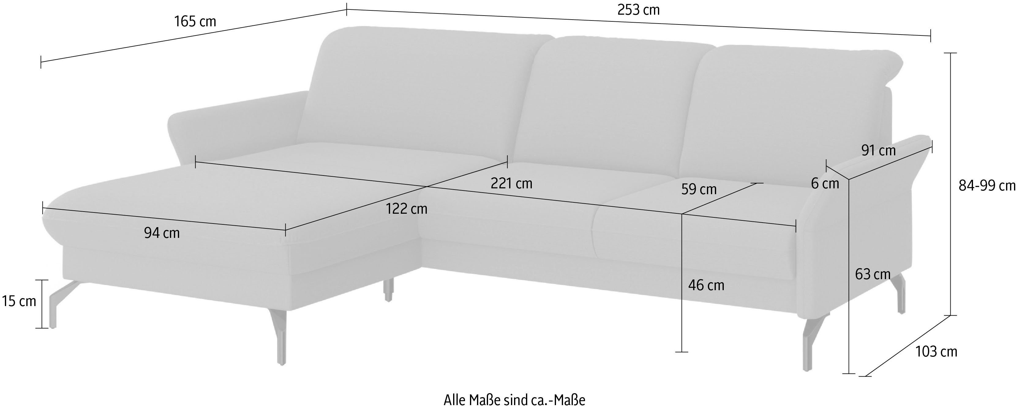 sit&more Hoekbank Fashion L-vorm naar keuze met verstelbare hoofdsteun, uittrekzitting, motorisch, nikkel poten