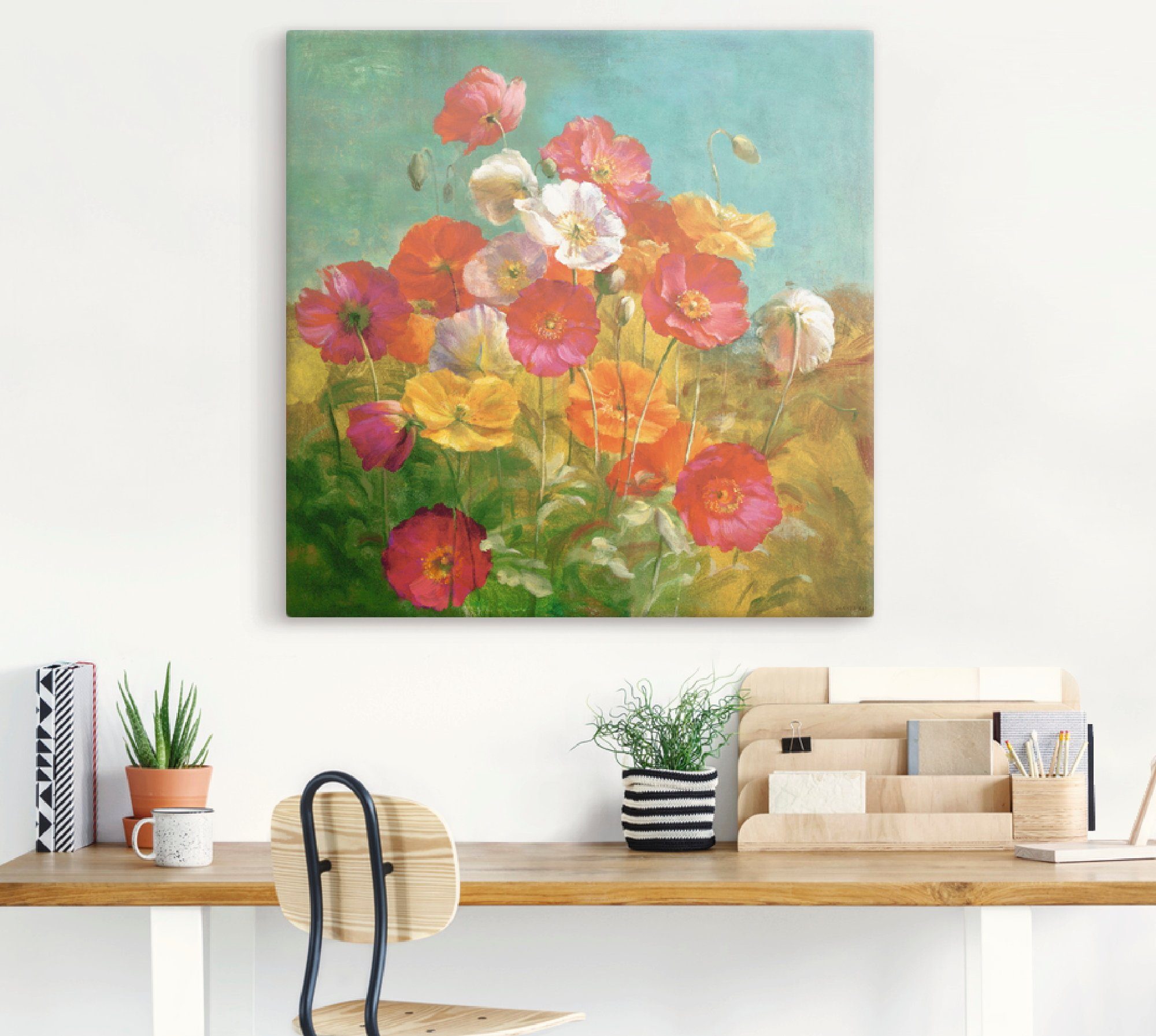 Artland Artprint op linnen Klaprozenveld gespannen op een spieraam