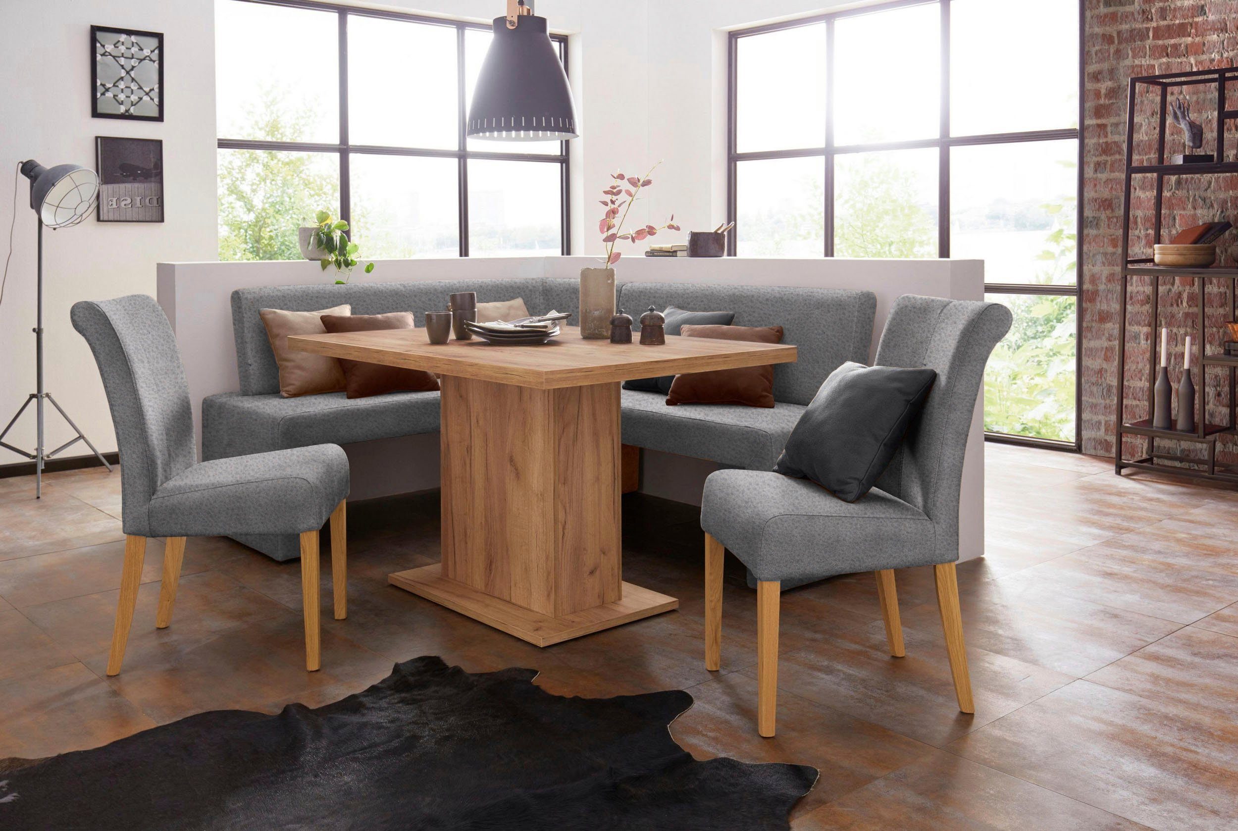 Home affaire Stoel met 4 poten Barcelona Stoelpoten van massief hout, zacht verdikte zitting en rugleuning (set, 2 stuks)