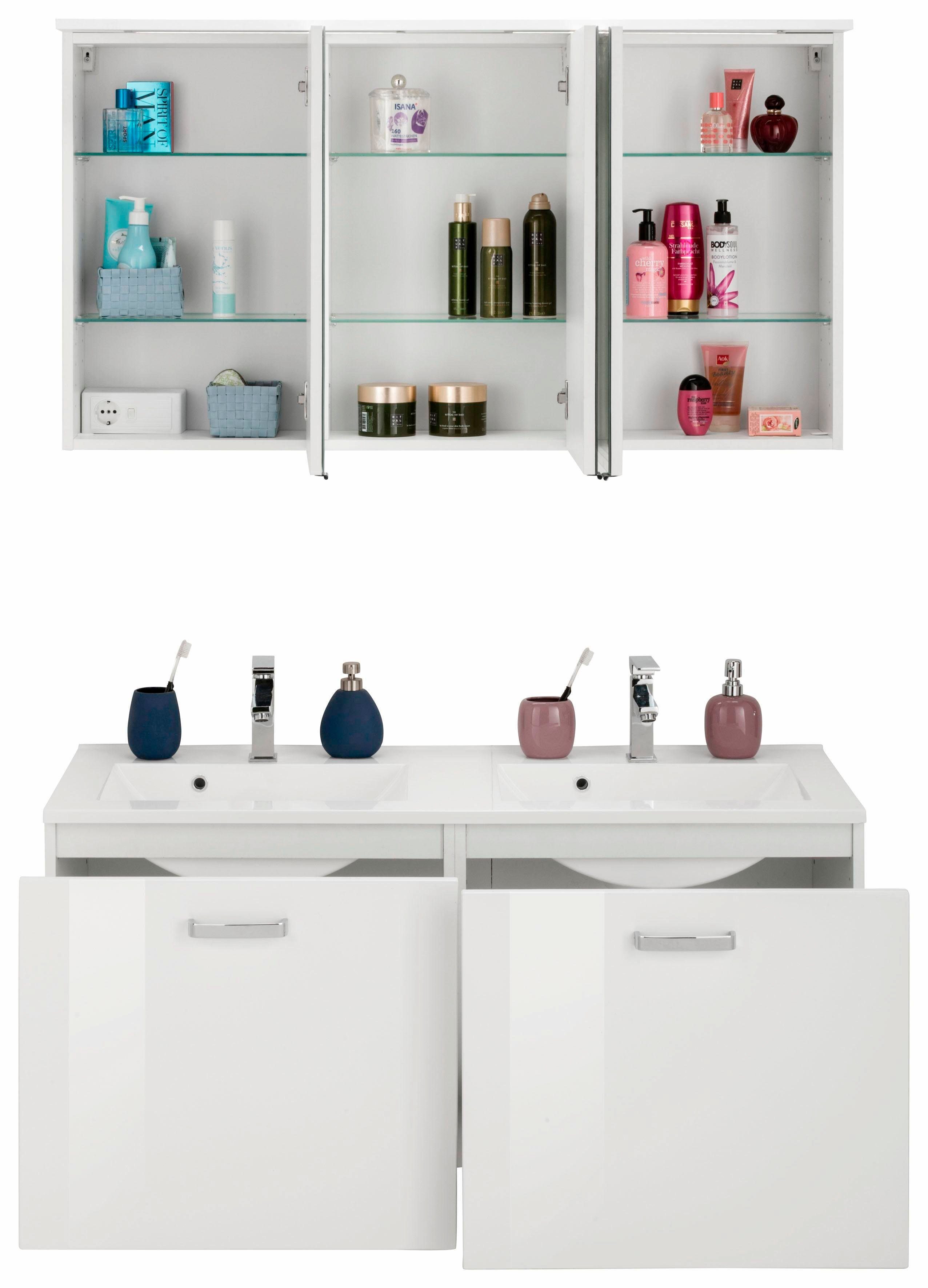 welltime Badkamerserie Ravenna Dubbele wasbak, breedte 120 cm (2-delig)
