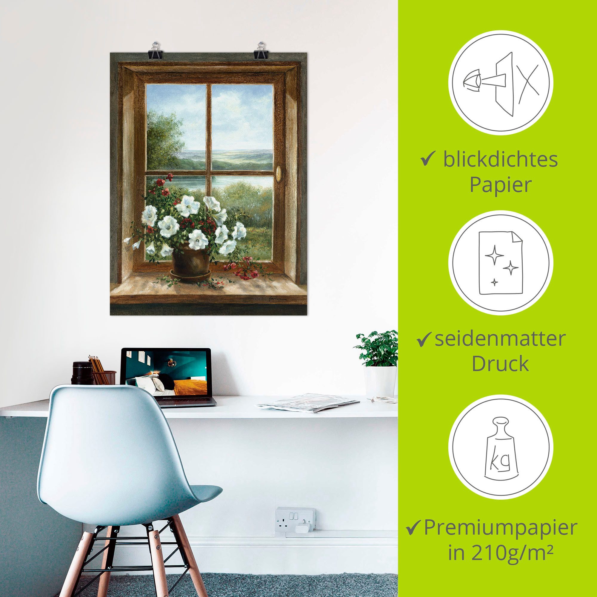 Artland Artprint Bloemen bij het raam als artprint van aluminium, artprint voor buiten, artprint op linnen, poster, muursticker