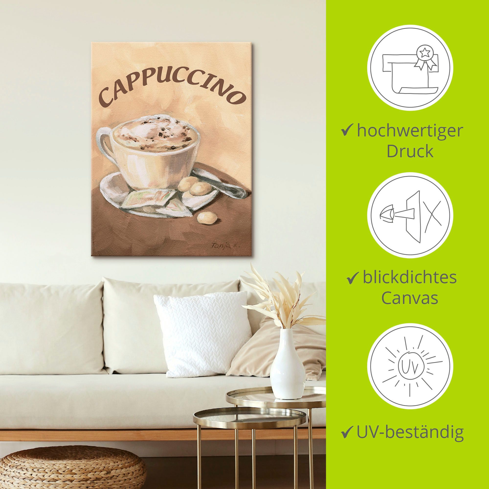 Artland Artprint Kopje cappuccino als artprint op linnen, poster, muursticker in verschillende maten