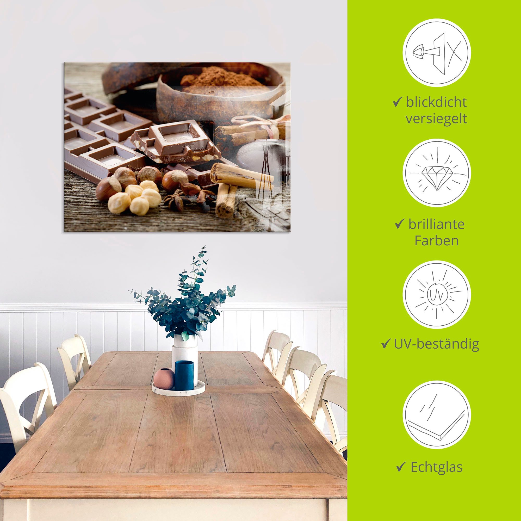 Artland Print op glas Chocolade met ingrediënten