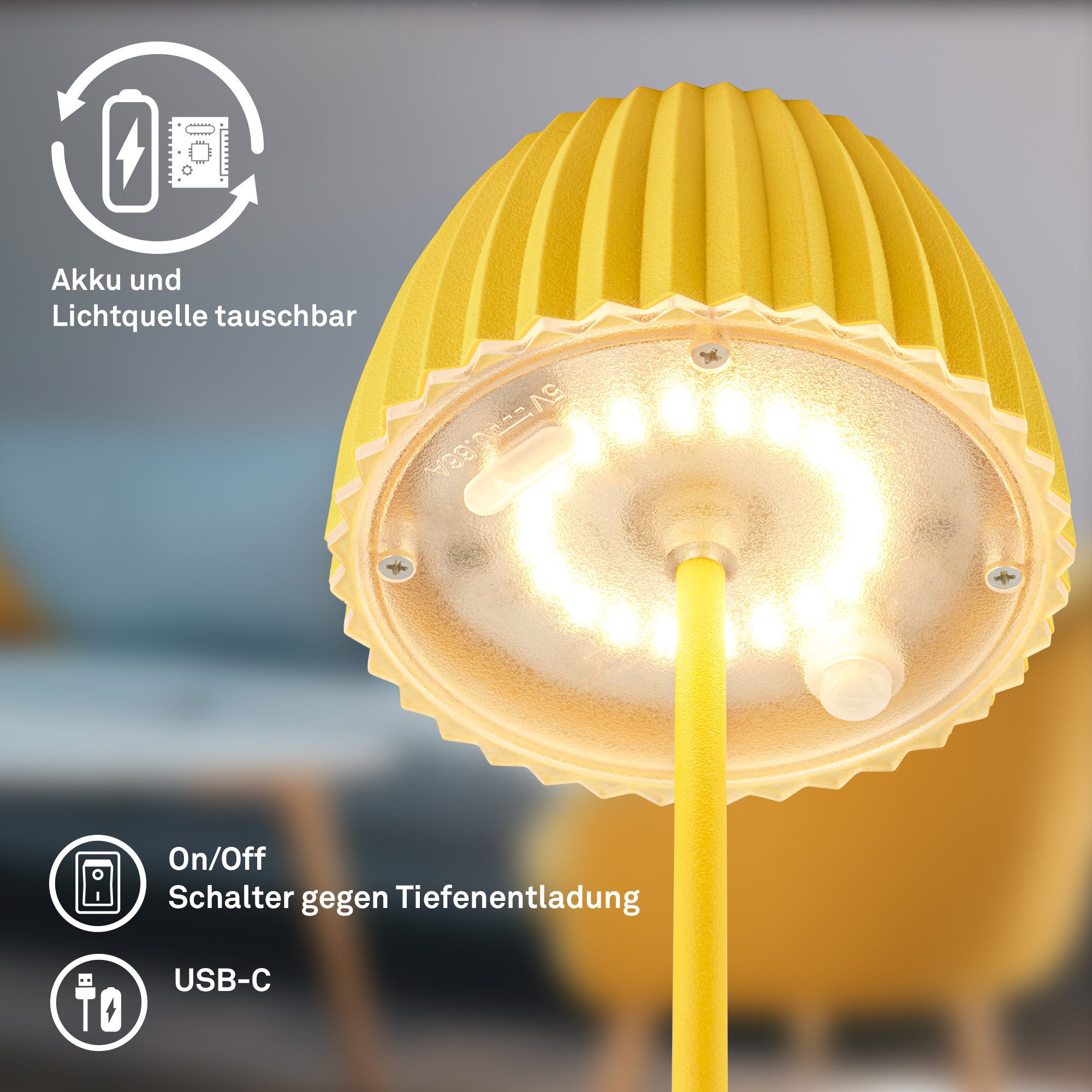 Briloner Leuchten Led-tafellamp Accu LED tafellamp, mini, geel