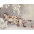 artland artprint tijger in een sneeuwstorm. edo-tijd in vele afmetingen  productsoorten -artprint op linnen, poster, muursticker - wandfolie ook geschikt voor de badkamer (1 stuk) beige