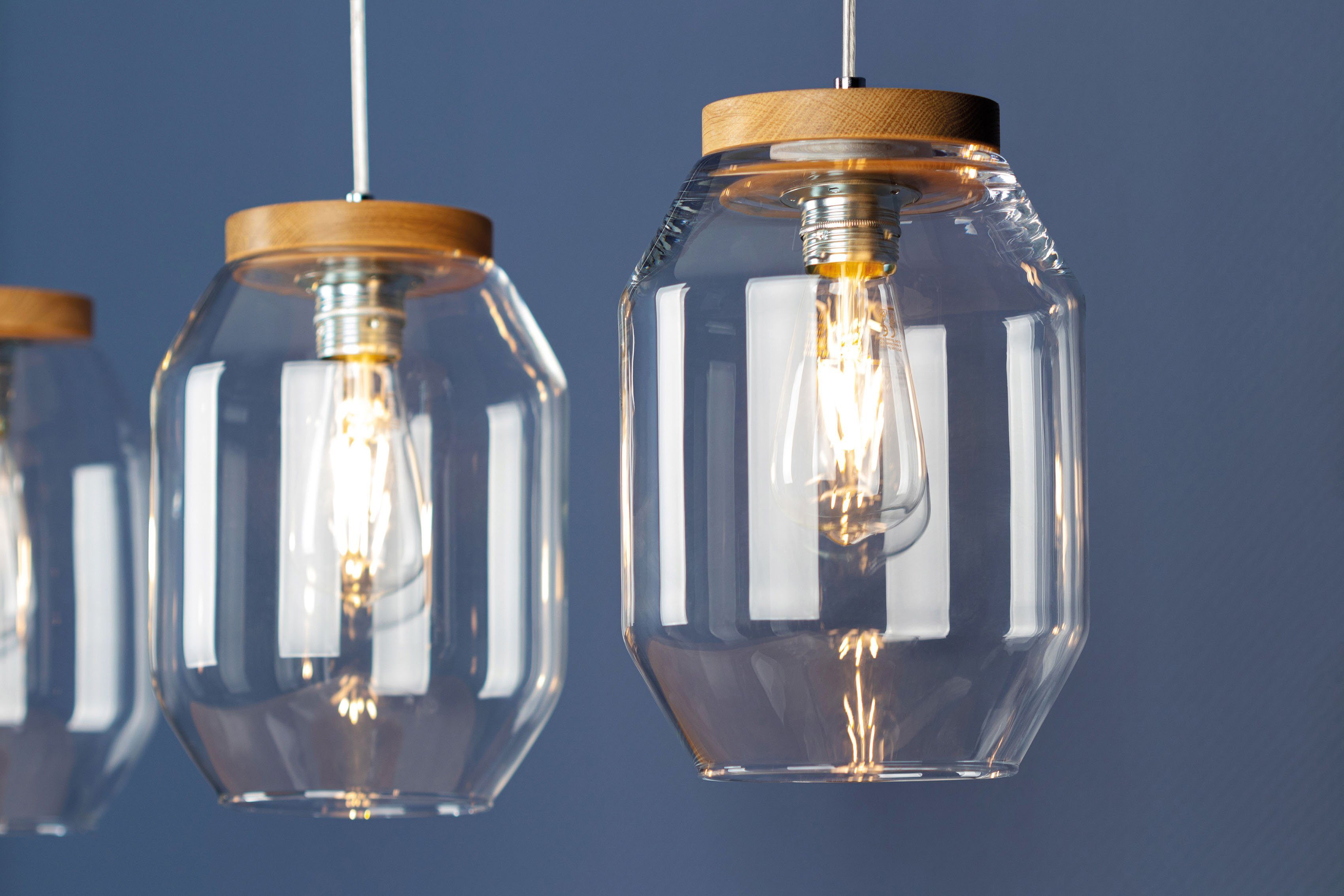 BRITOP LIGHTING Hanglamp VASO Natuurproduct van grenenhout, duurzaam, hoogwaardige glazen kapjes