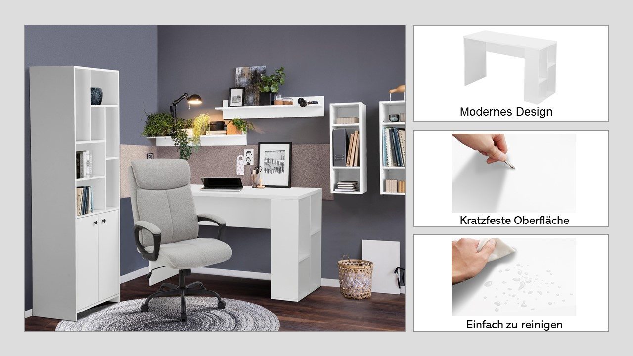 INOSIGN Bureau Ezzell zijwaarts 4 open vakken, krasbestendige coating, breedte 120 cm