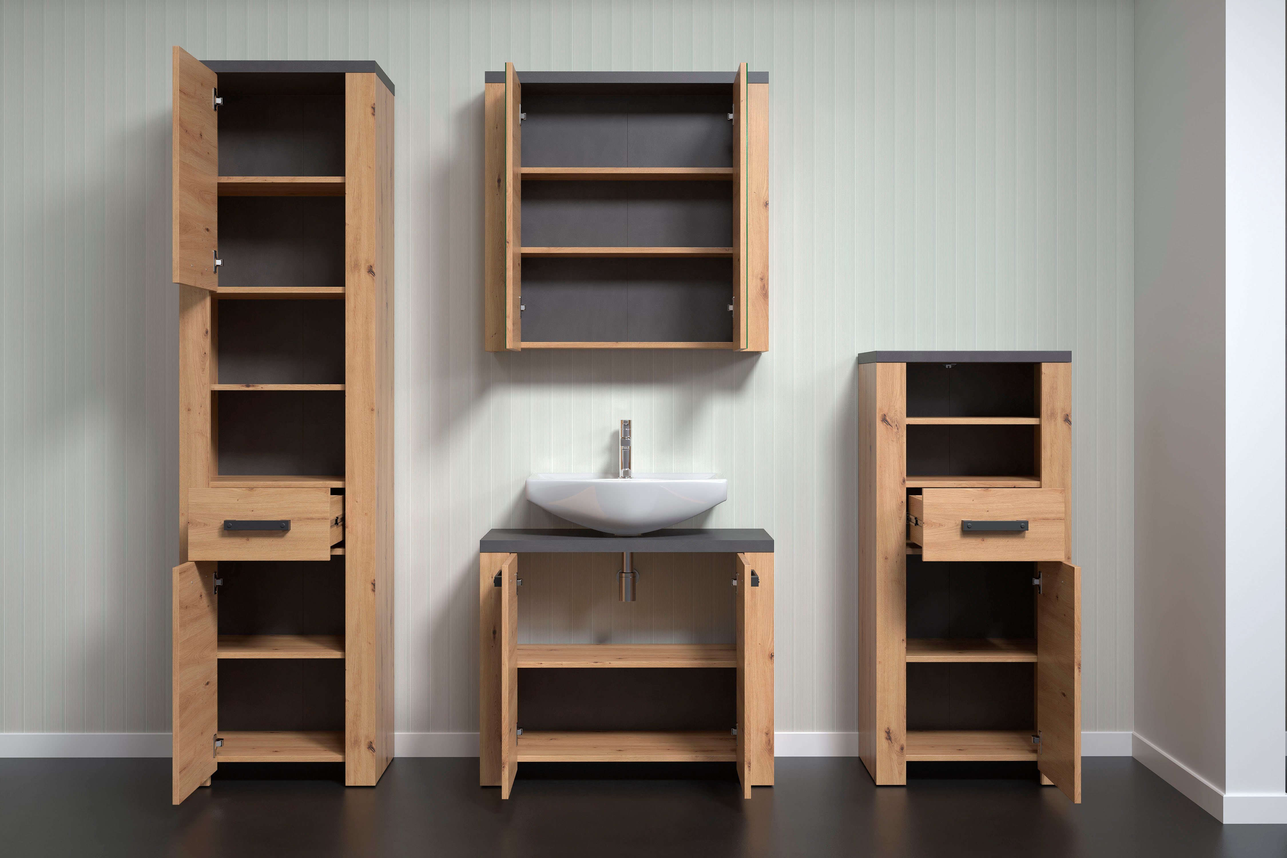 Home affaire Badkamerset Ambres Badkamermeubels in matte echt houtlook - afmetingen (B/D/H) 215/35/196 cm (4-delig)