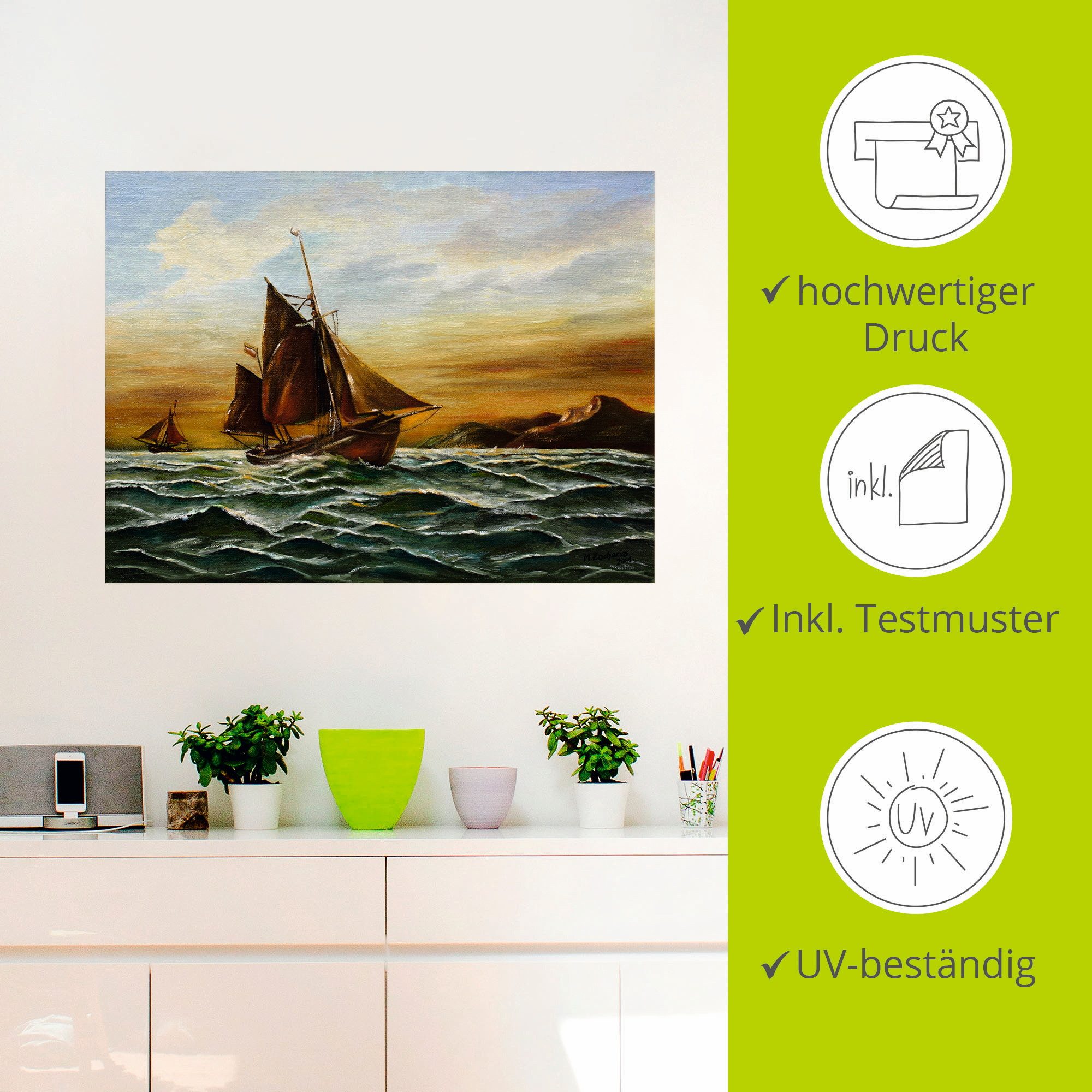 Artland Artprint Zeilschip op zee - maritieme schilderkunst als artprint op linnen, muursticker in verschillende maten