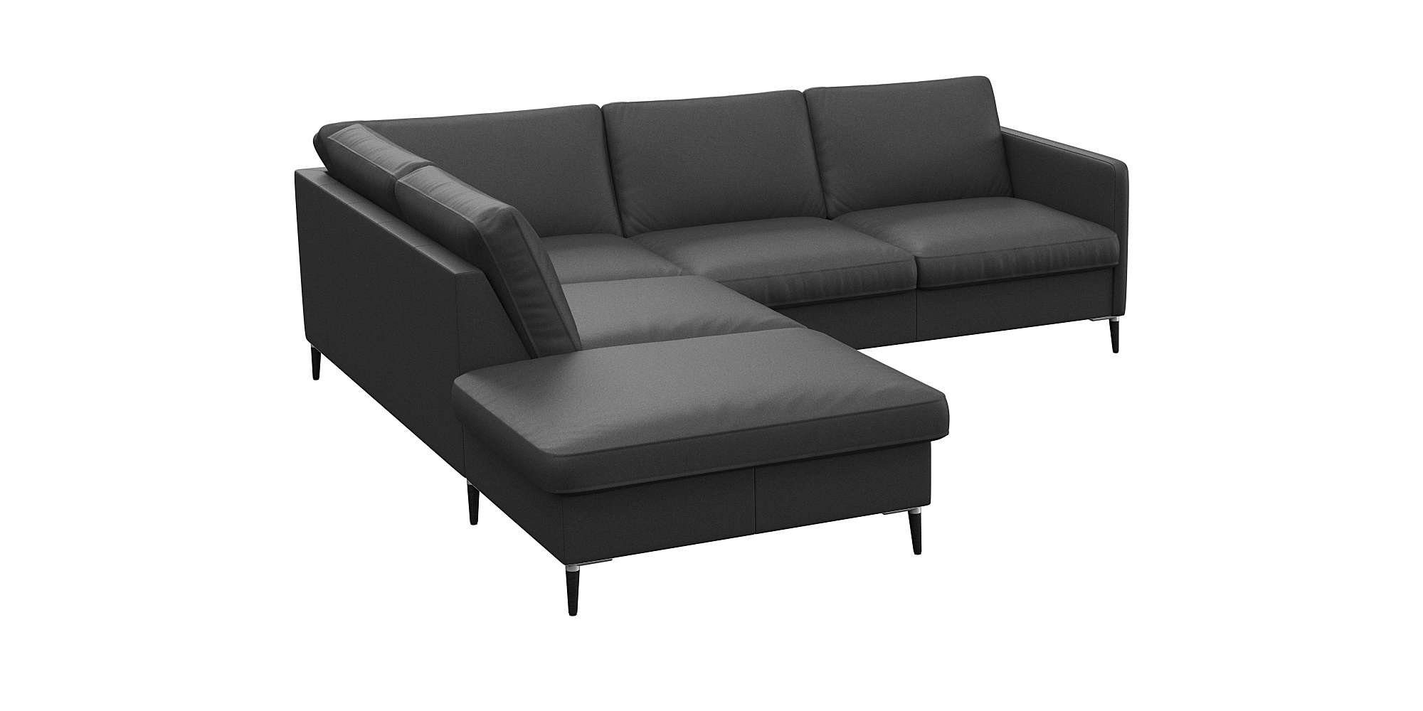 FLEXLUX Hoekbank Fiore, L-vorm smalle armleuningen, aluminium/zwarte poten, bxd 234x225 cm, koudschuim in de zitting