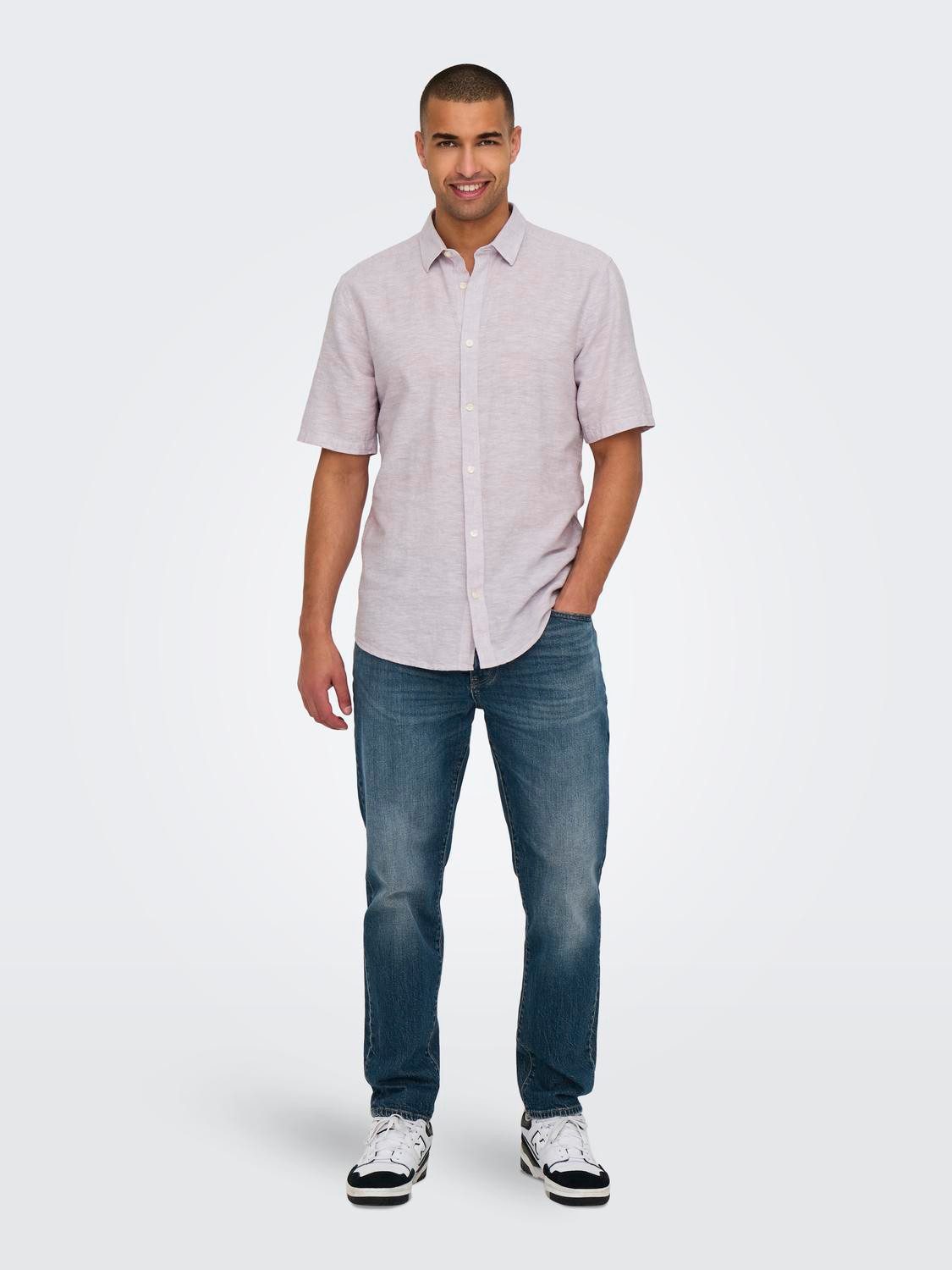 ONLY & SONS Overhemd met korte mouwen ONSCAIDEN SS SOLID LINEN SHIRT NOOS