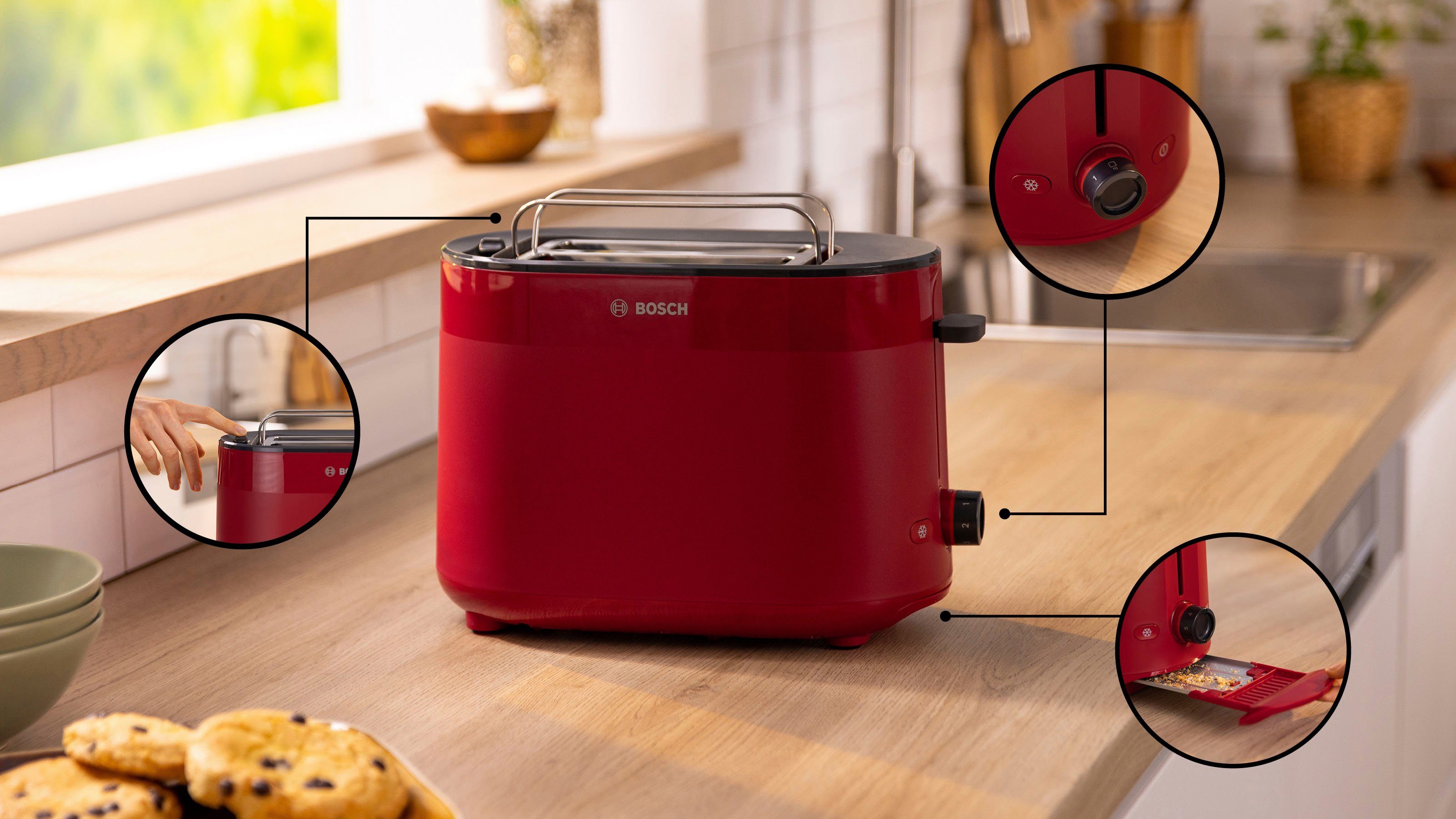 BOSCH Toaster MyMoment TAT2M124 geïntegreerde opzet voor broodjes, ontdooi-functie, brood centreren, auto off