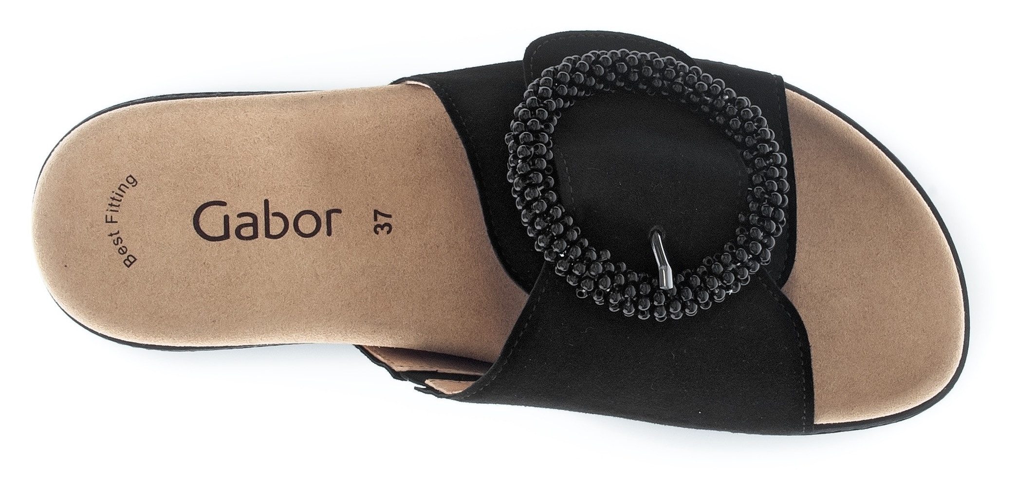 Gabor Slippers , plateau, zomerschoen, slippers met sierparels aan de decoratieve gesp