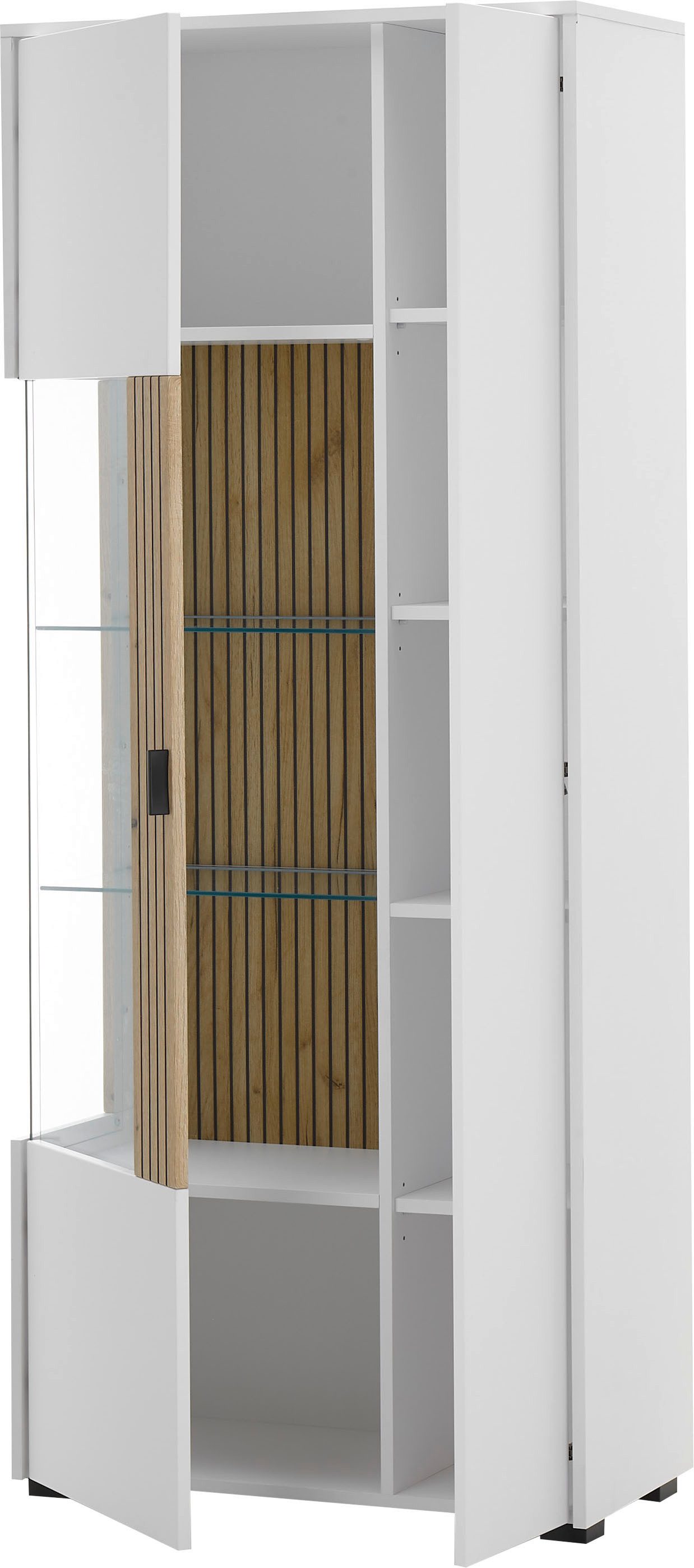 INOSIGN Vitrinekast Hudson, opberghangkast in moderne trendkleur, handgrepen van metaal (zwart), hoogte 180 cm