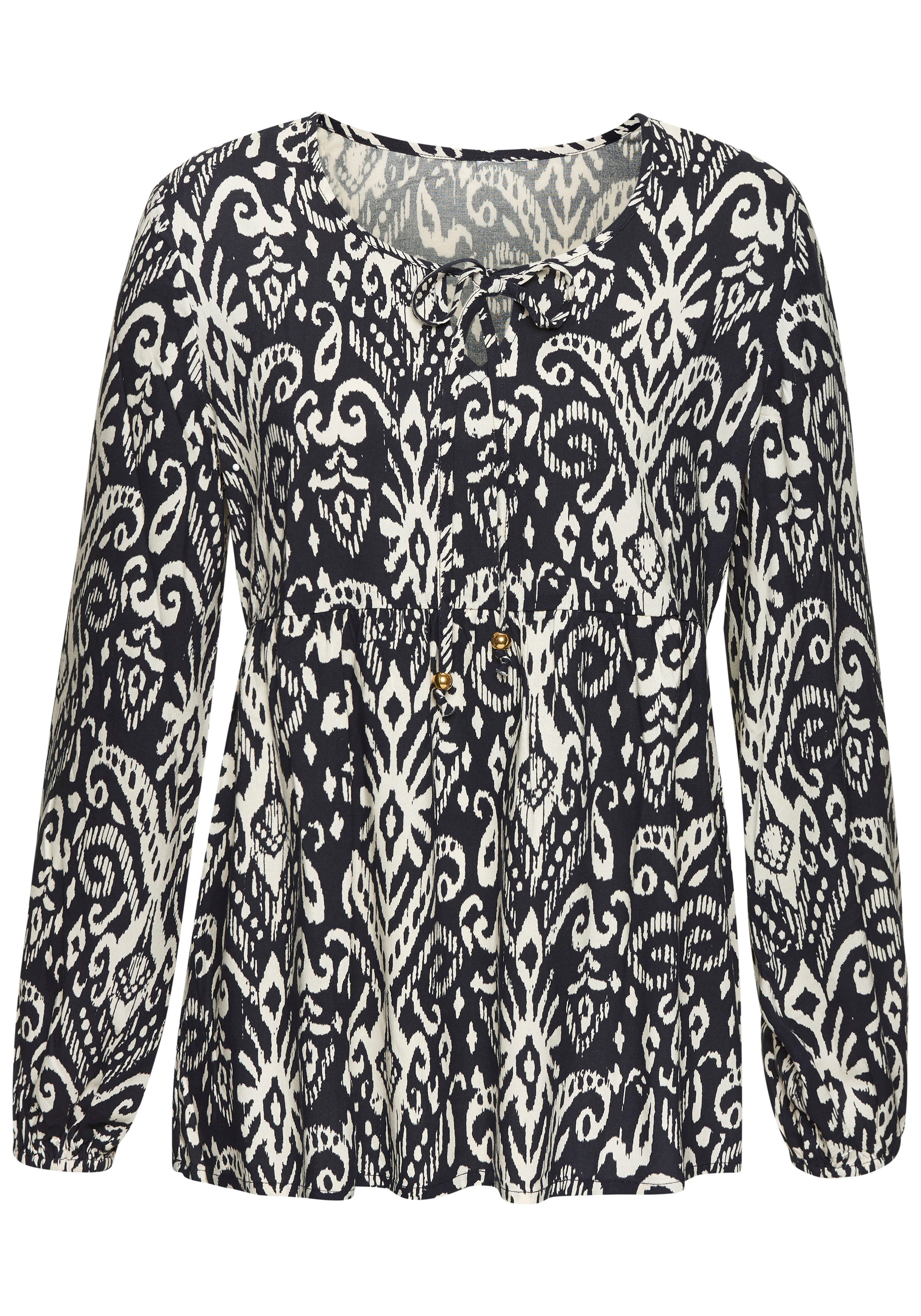 Vivance Blouse met lange mouwen met ballonmouwen, luchtige tuniek met alloverprint, boho-stijl