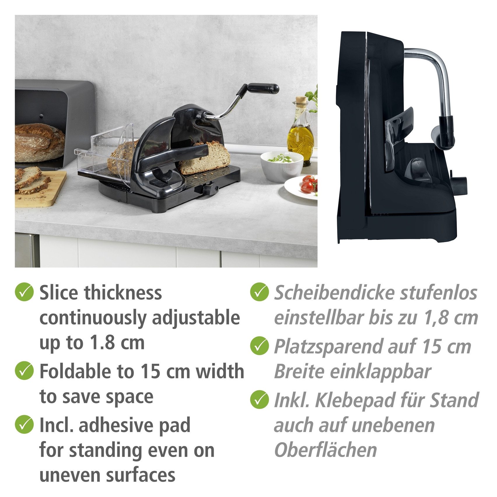 WENKO Allessnijder Broodsnijmachine (broodsnijmachine) met roestvrijstalen mes en handzwengel
