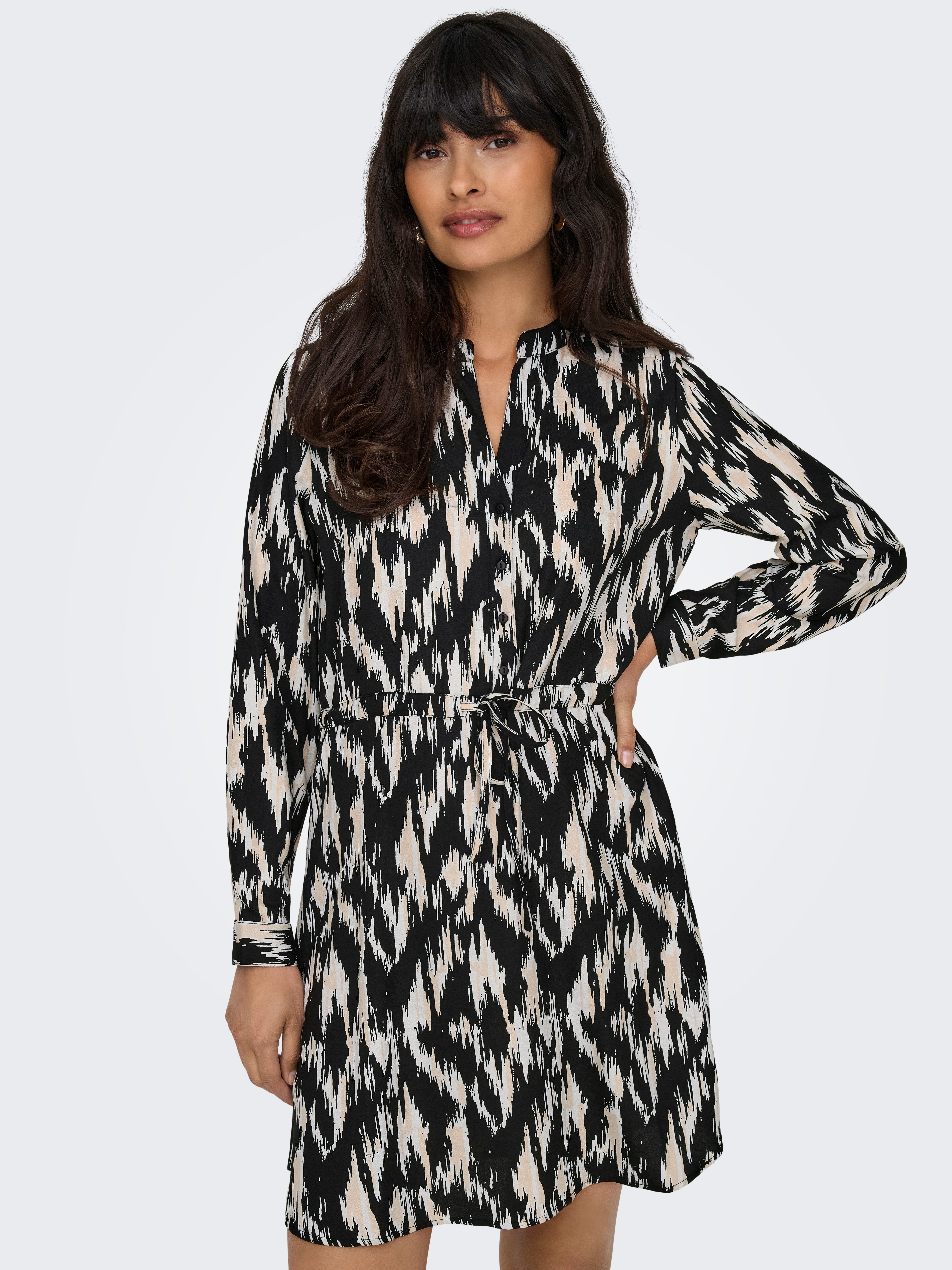 Only Gedessineerde jurk ONLCORY L S V-NECK TUNIC