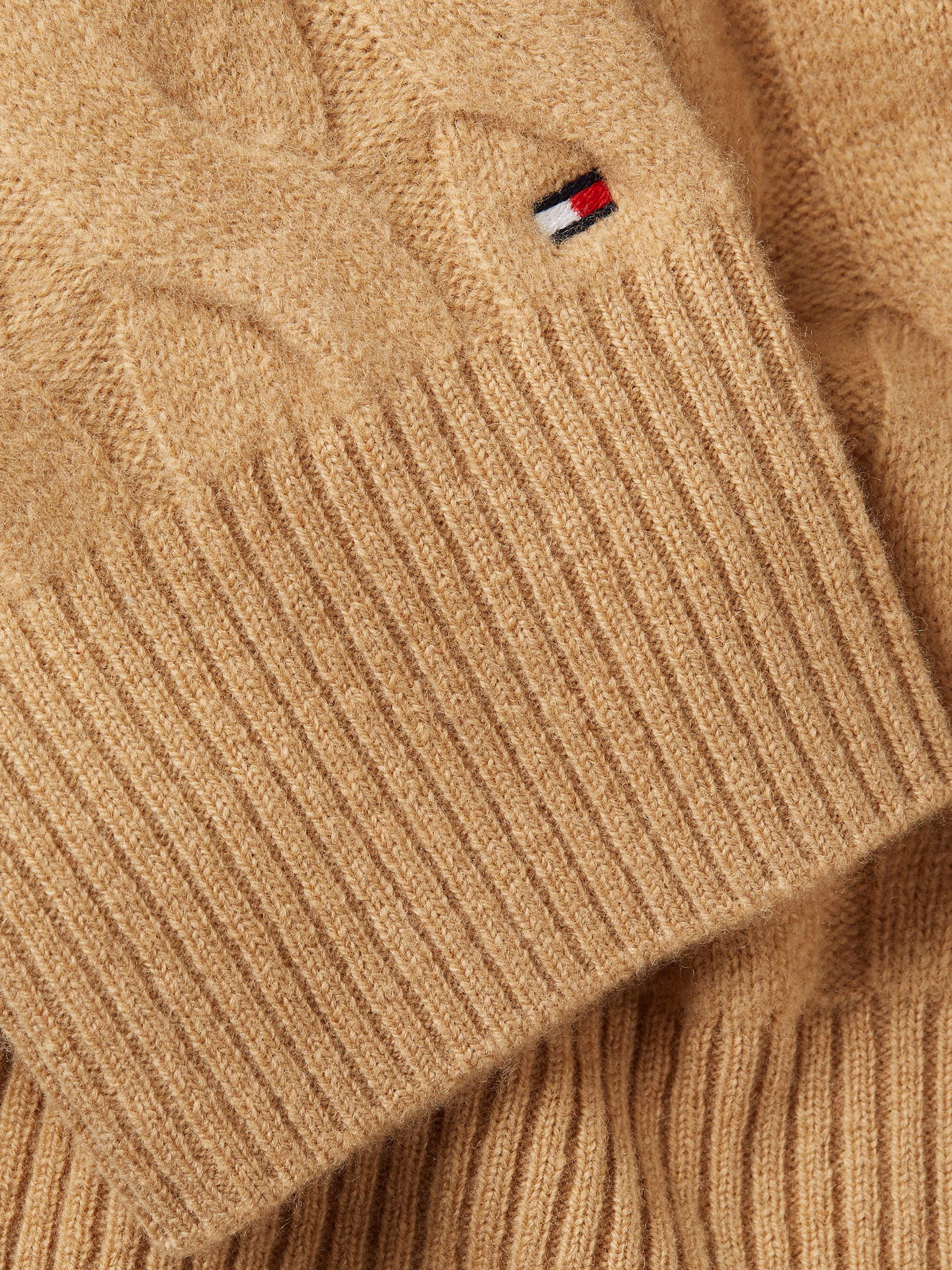 Tommy Hilfiger Coltrui SOFT WOOL CABLE ROLL-NK SWEATER met logoborduring allover kabelpatroon rolkraag 100% wol