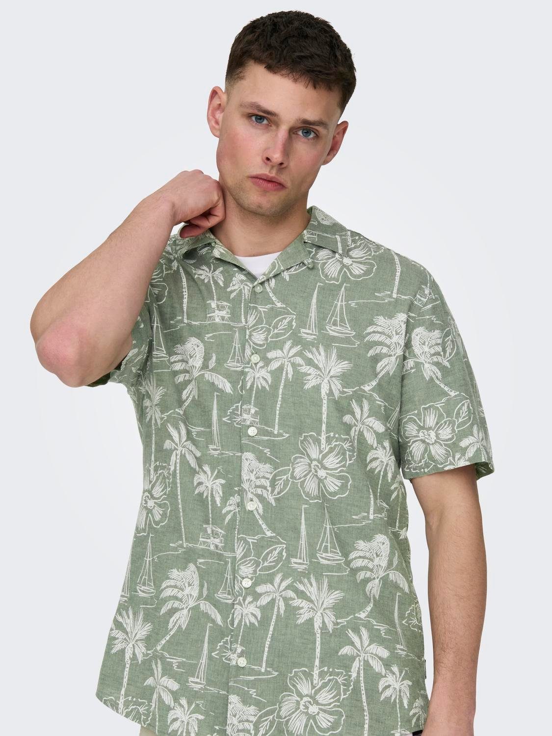 ONLY & SONS Hawaï-overhemd ONSCAIDEN SS RESORT AOP LINEN SHIRT NOOS