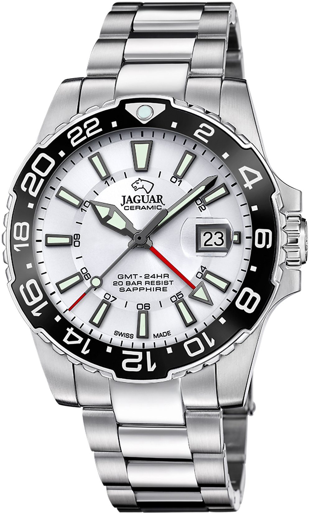 Jaguar Kwartshorloge Executive Ceramic GMT Horloge, herenhorloge, saffierglas, Swiss Made, tot 20 bar waterdicht